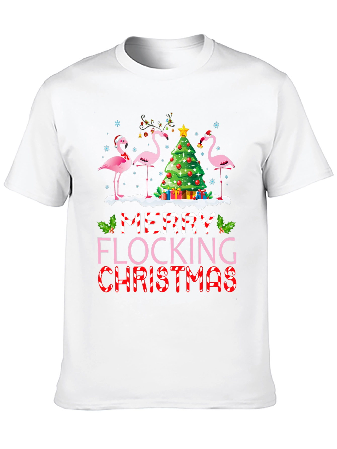 Black Merry Flocking Christmas Flamingo Holiday T-Shirt view 10