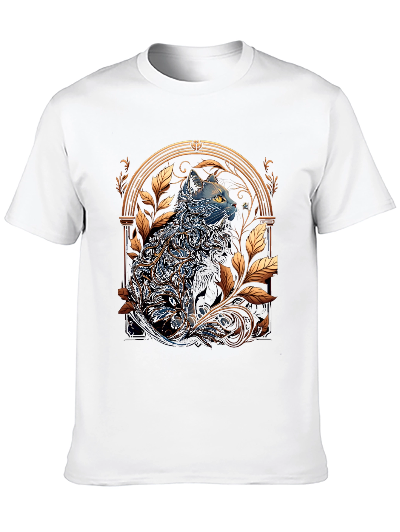 Black Ornate Cat Design Black T-Shirt view 10