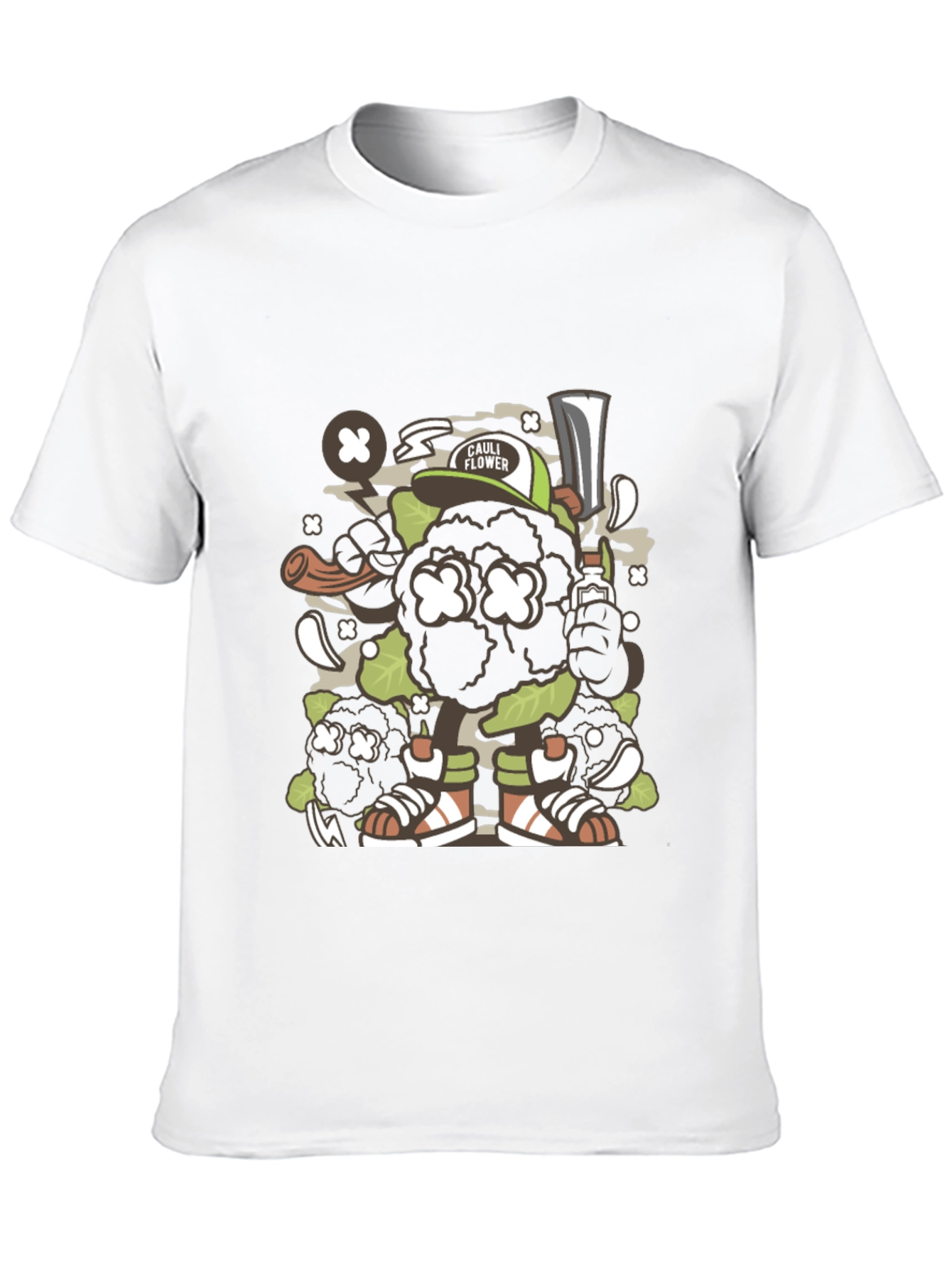 Black Cauliflower Cartoon Graphic Black T-Shirt view 10