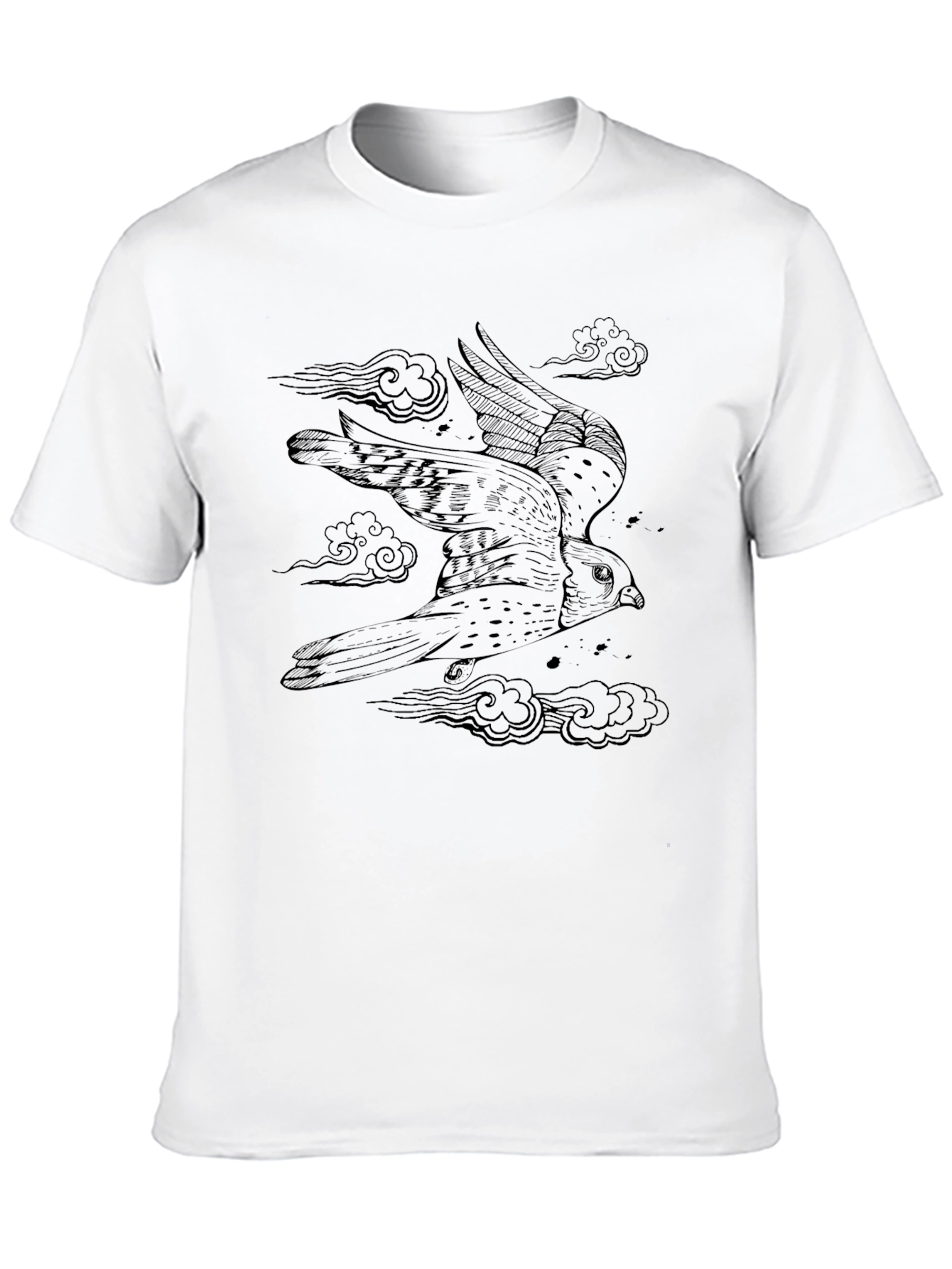 Black Men's Black Tee with Falcon Graphic Print view 10