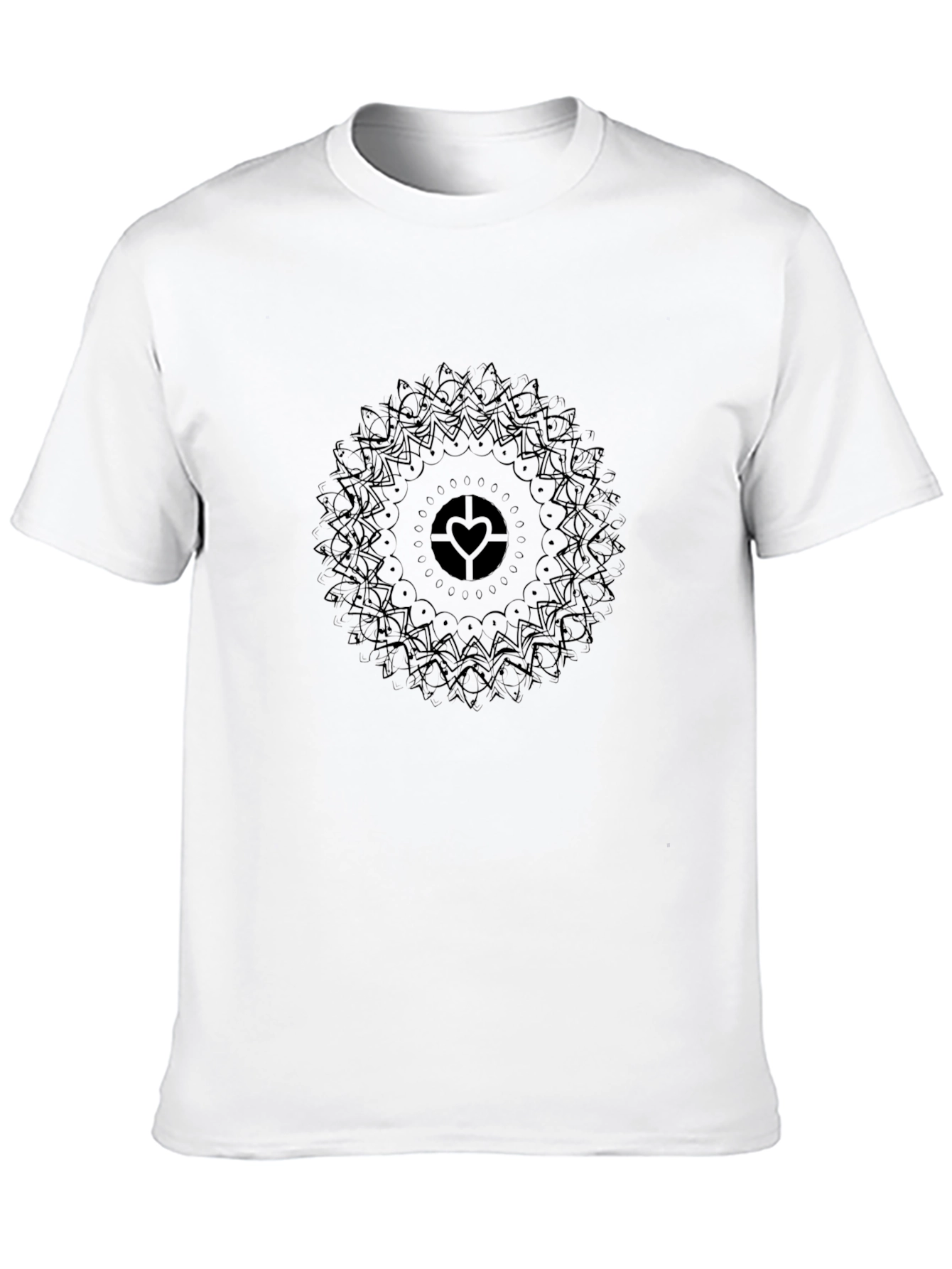 Black Black Graphic Tee with Mandala Heart Design - Stylish Casual Wear view 10