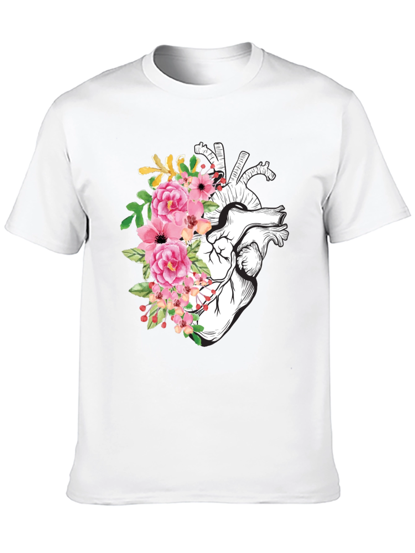Black Floral Heart Graphic Tee - Anatomical Style view 10