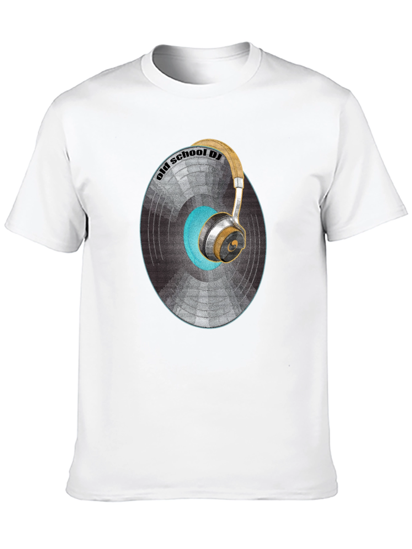 Black Old School DJ Graphic T-Shirt - Vintage Vinyl & Headphones Design view 10