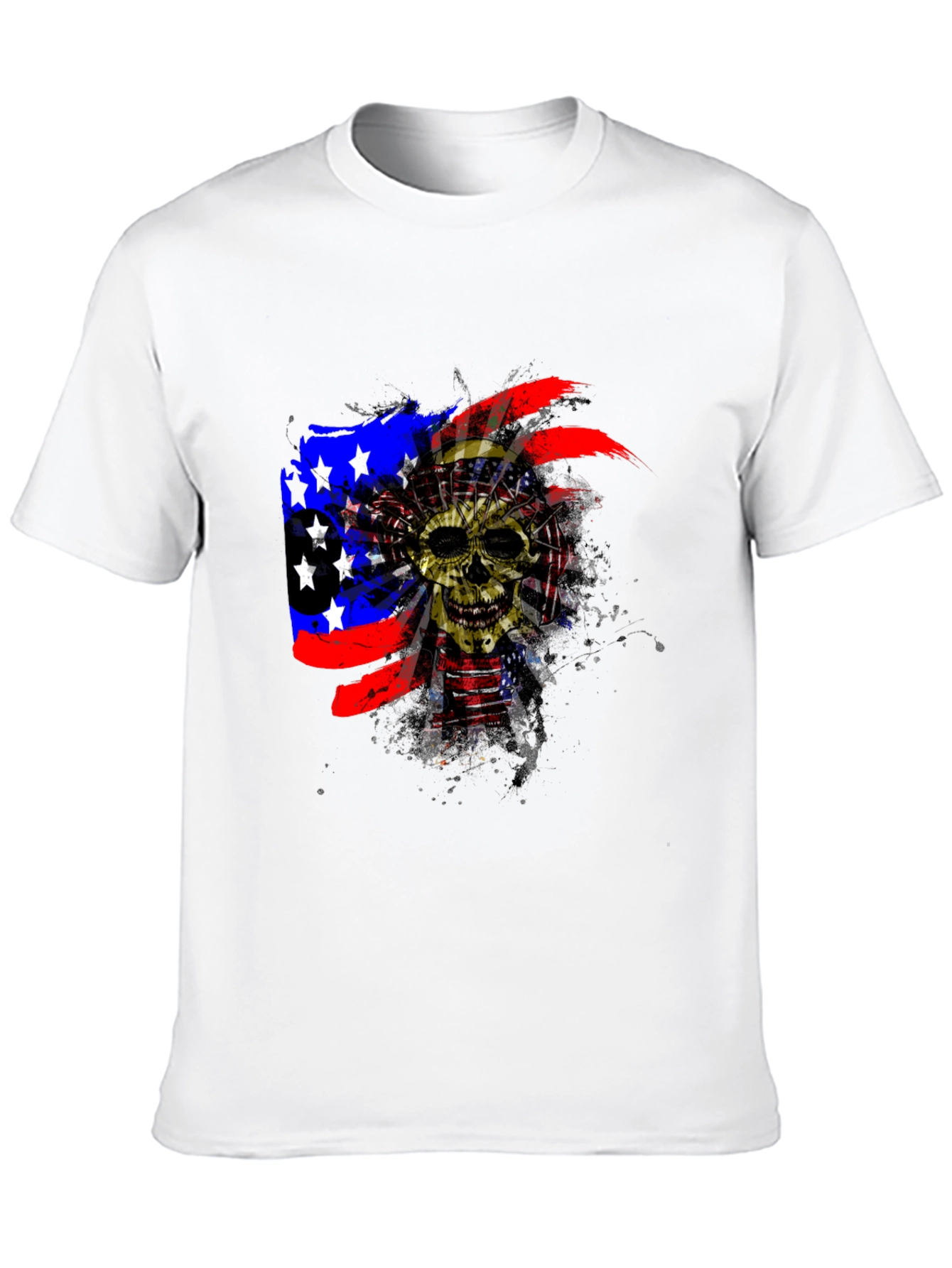 Black Skull American Flag Men's Black T-Shirt view 10