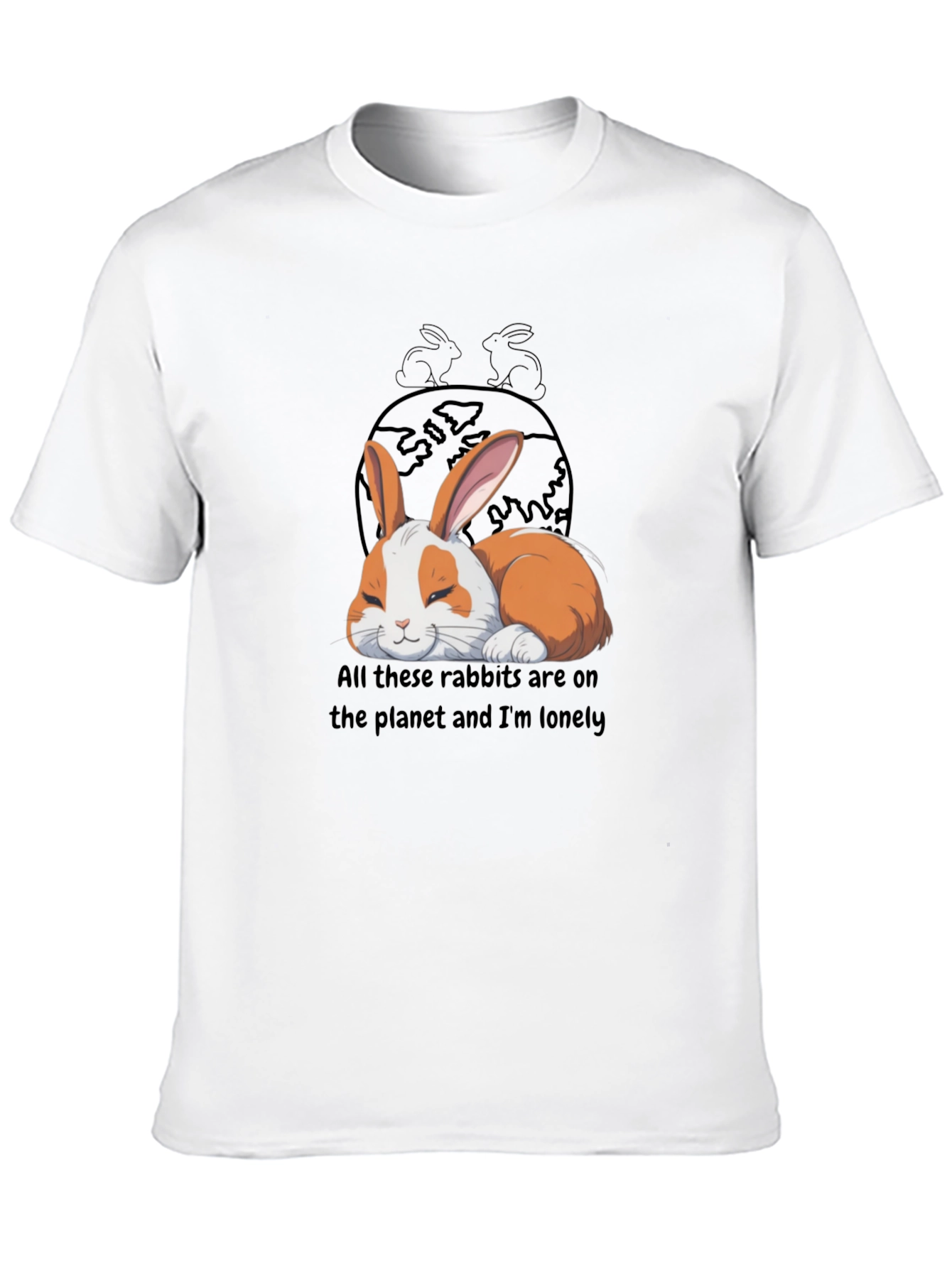 Black Lonely Rabbit Graphic T-Shirt view 10