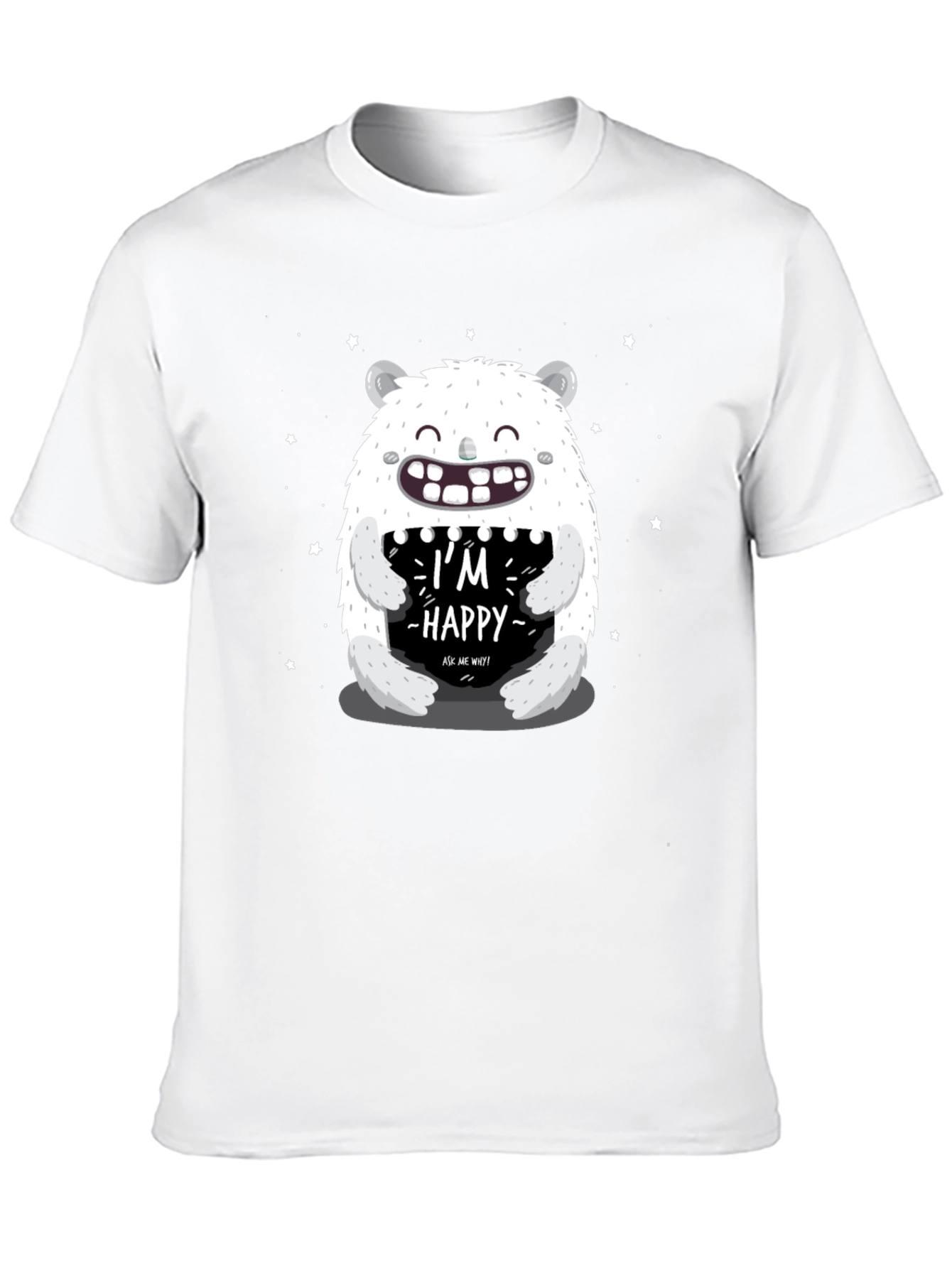 Black I'm Happy Monster Graphic Tee - Black Cotton Blend view 10