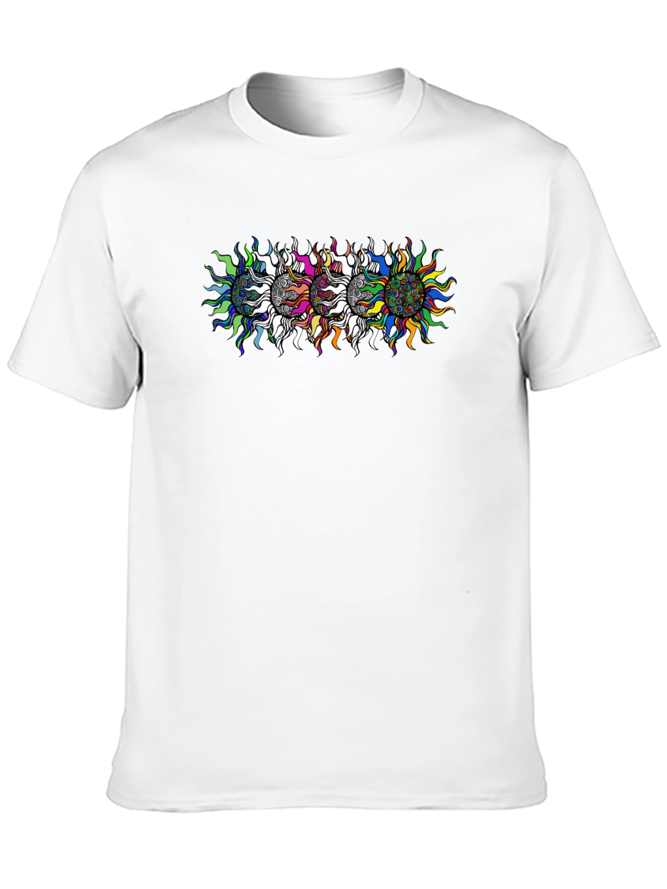 Black Men's Black T-Shirt with Psychedelic Sun Design view 10