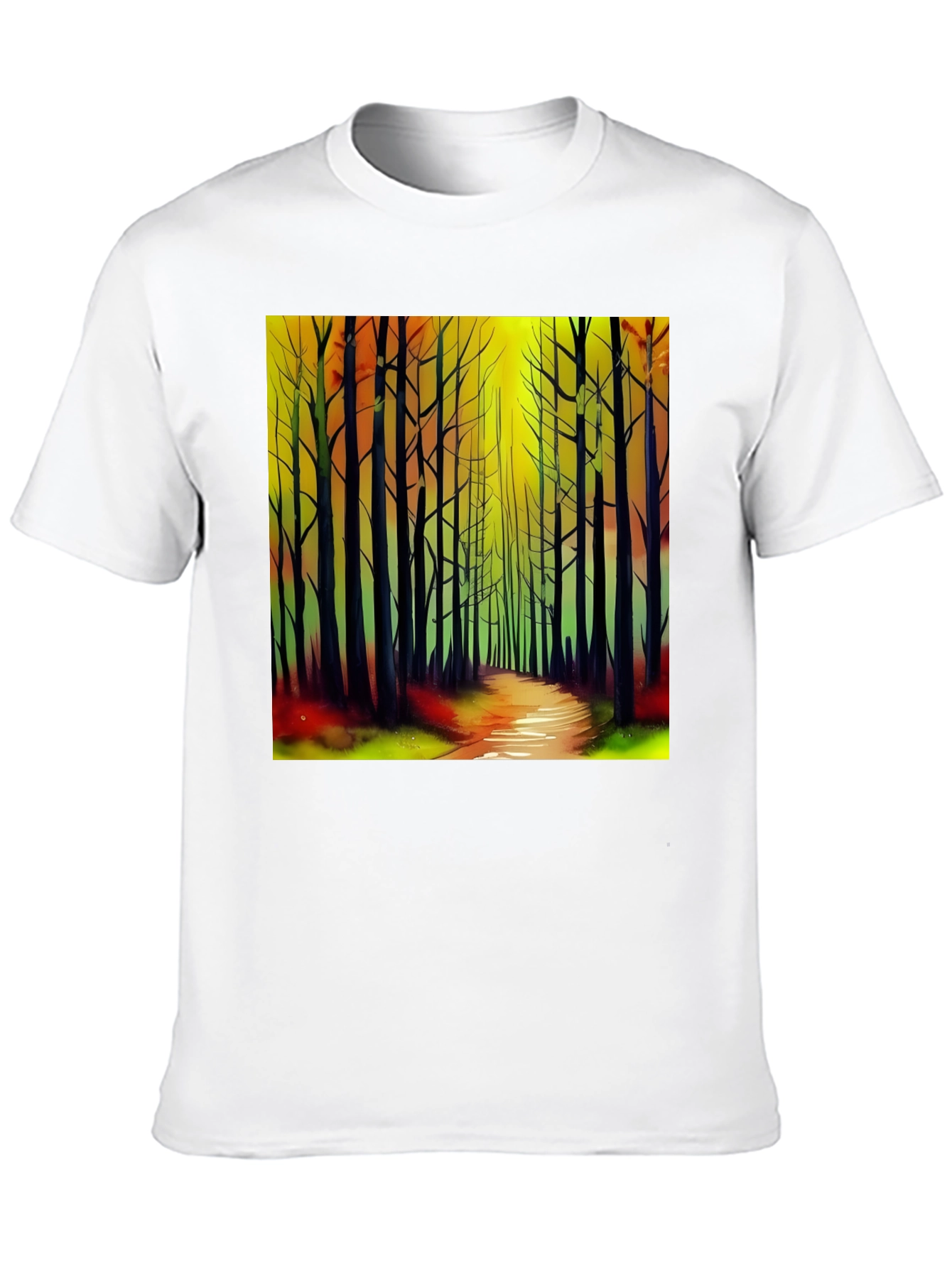 Black Abstract Forest Print Black T-Shirt view 10