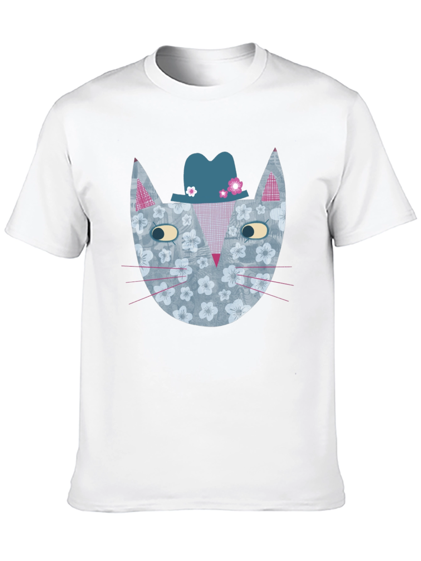Black Floral Cat with Hat Men's Graphic Tee view 10