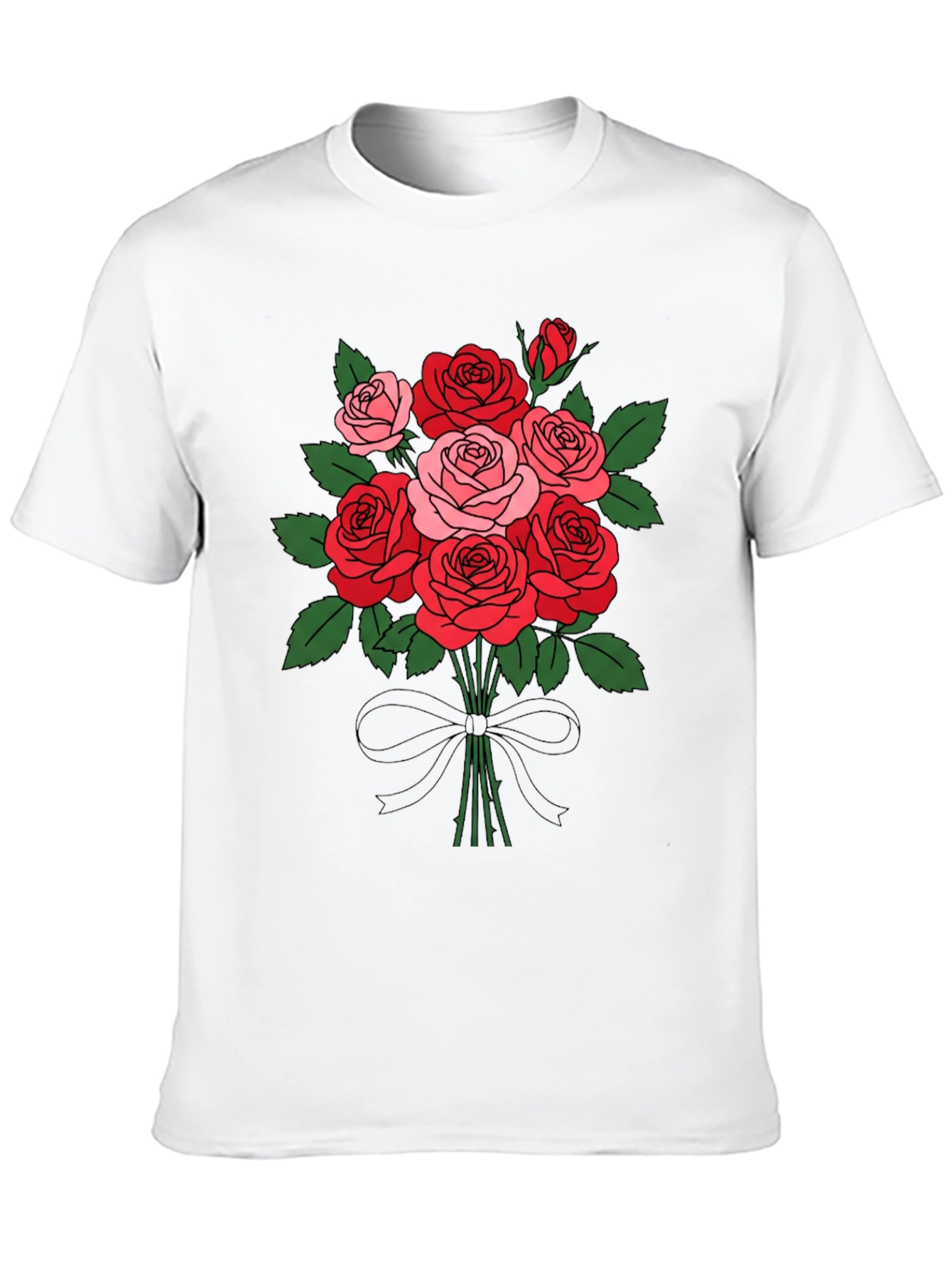 Black Floral Bouquet T-Shirt: Roses and Bow view 10