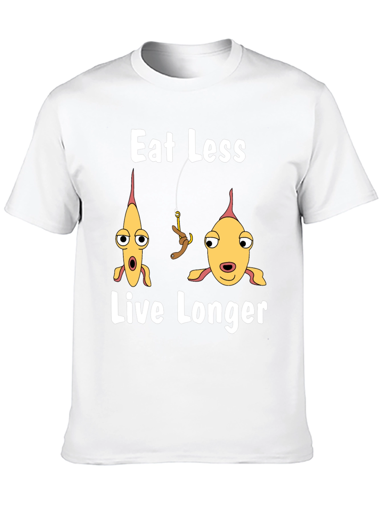 Black Eat Less Live Longer Funny Fish Graphic T-Shirt view 10