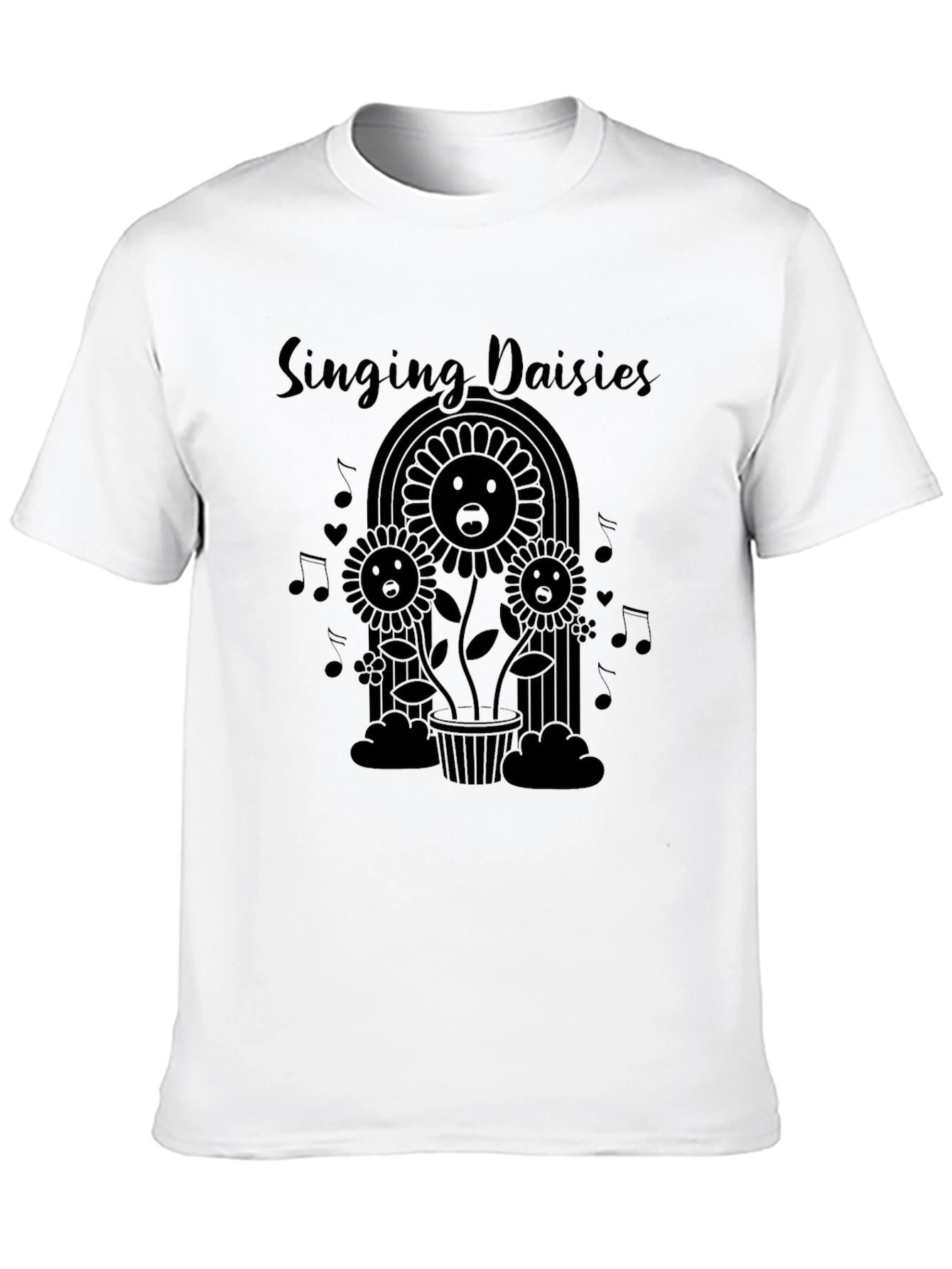 Black Singing Daisies Black Graphic T-Shirt view 10