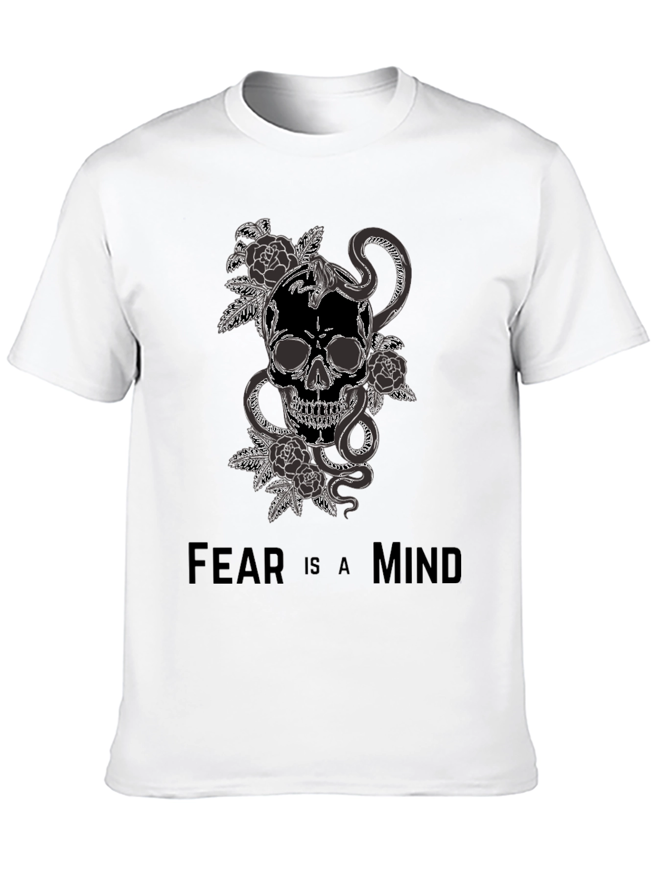 Black Skull Snake and Roses Graphic T-Shirt - Fear is a Mind view 10