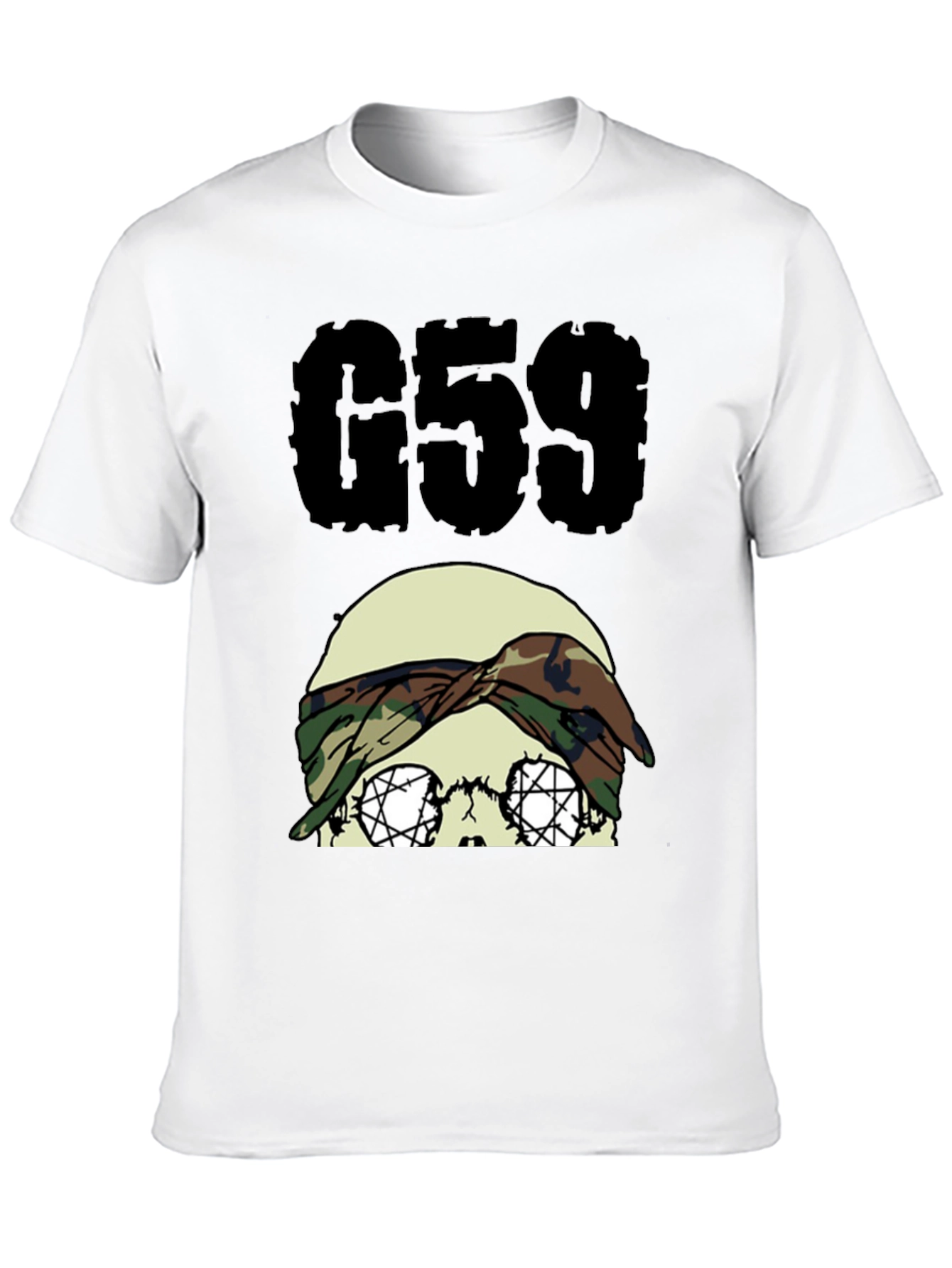 G59 Skull Camo Headband Black Graphic Tee - 10