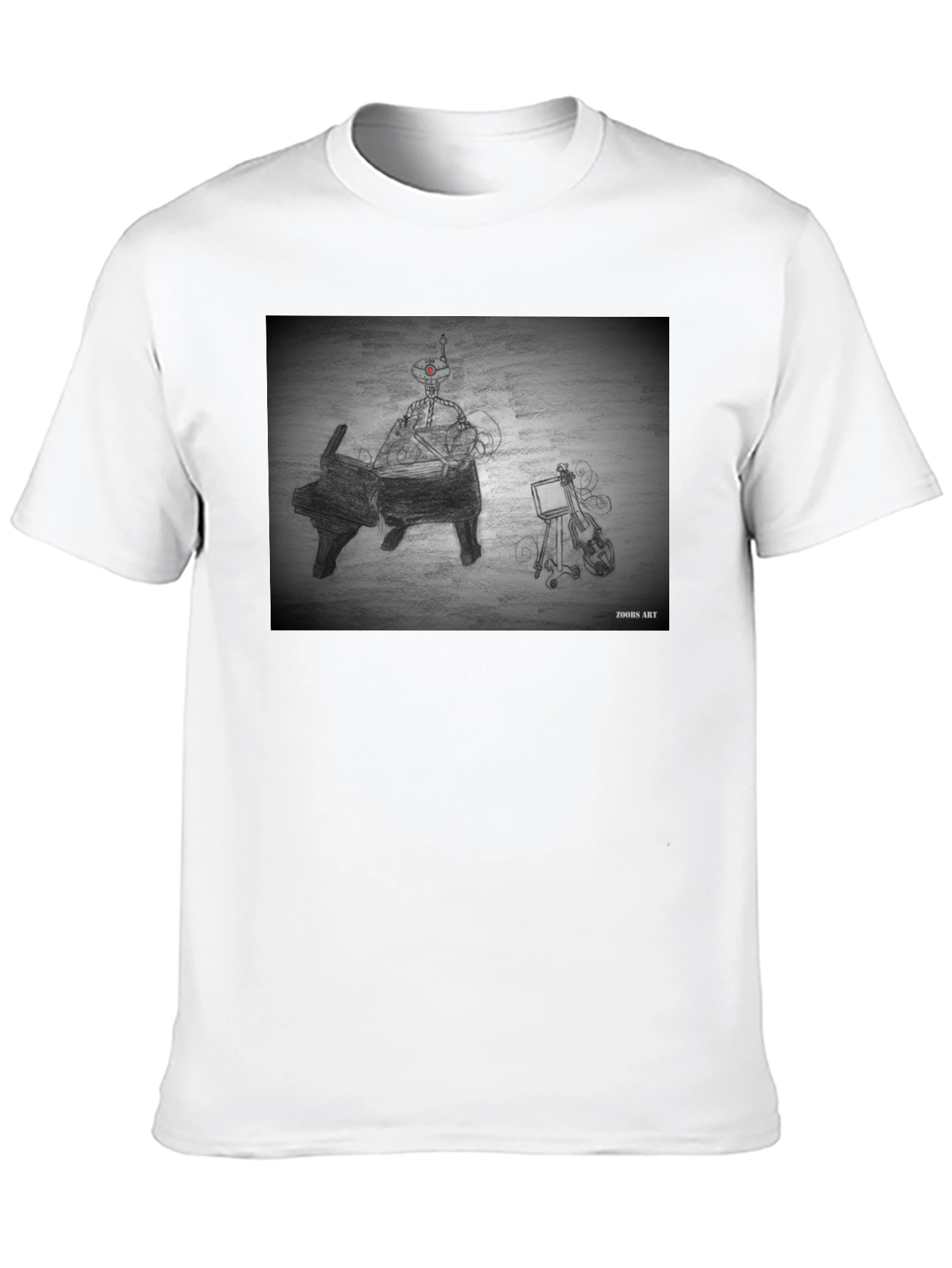 Black Robot Musician Tee - Artistic Black T-Shirt view 10