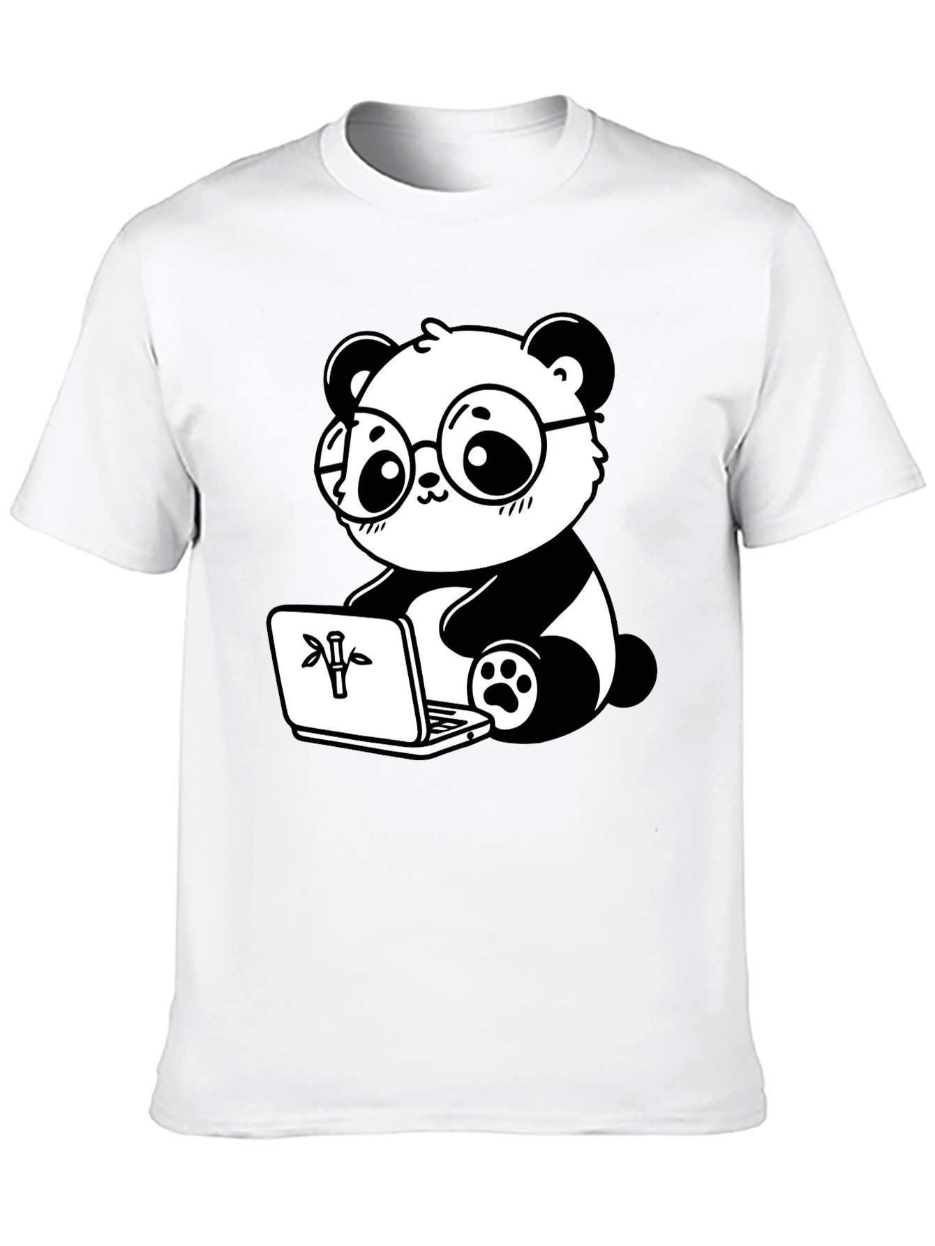 Black Cute Panda Laptop Graphic T-Shirt view 10