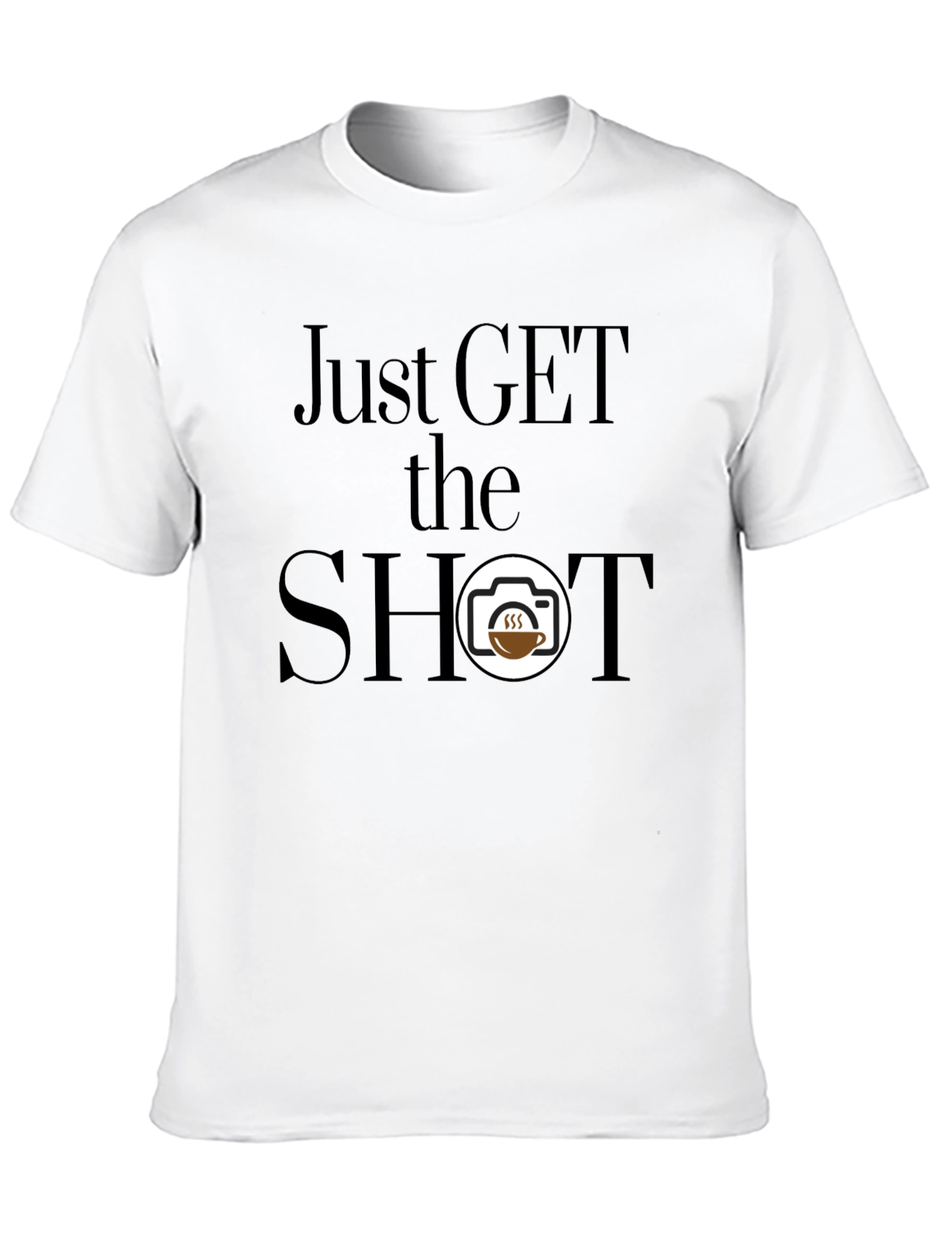 Black Just Get the Shot Coffee Camera T-Shirt view 10