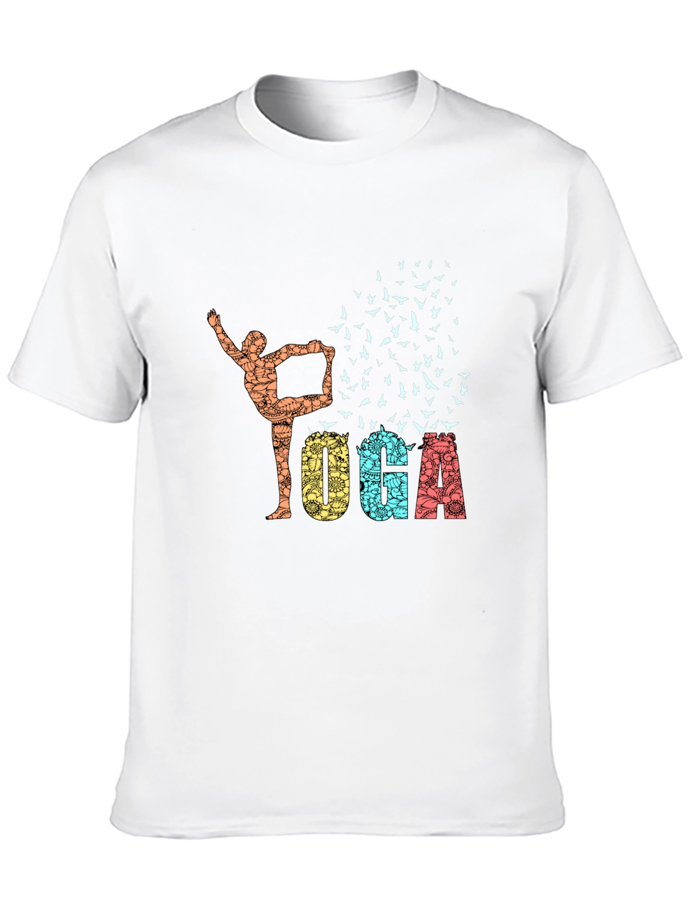 Black Yoga Pose & Birds Graphic Print Black T-Shirt view 10