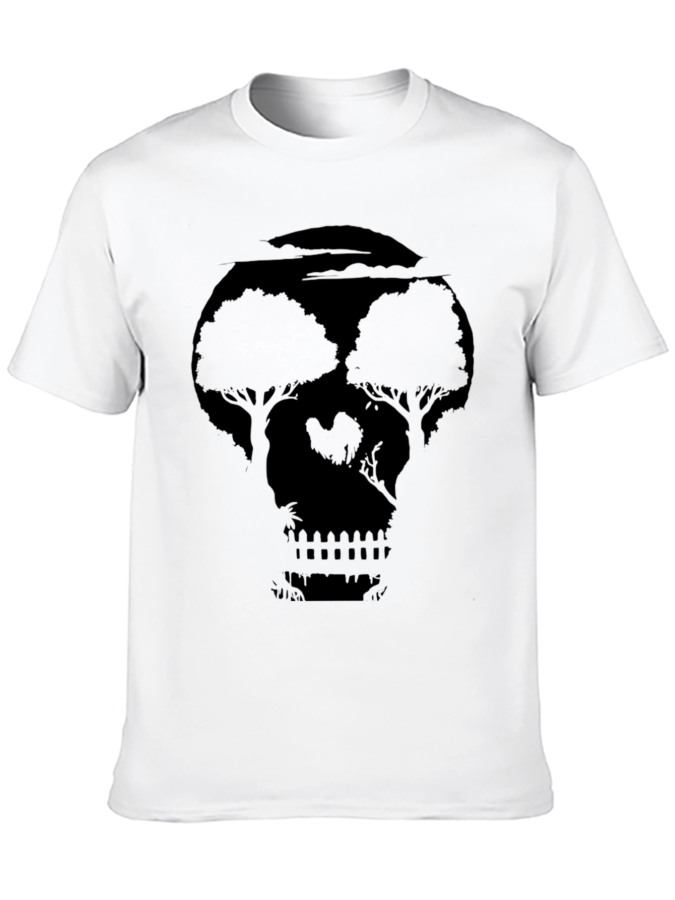 Black Skull Landscape Graphic Print Black T-Shirt view 10