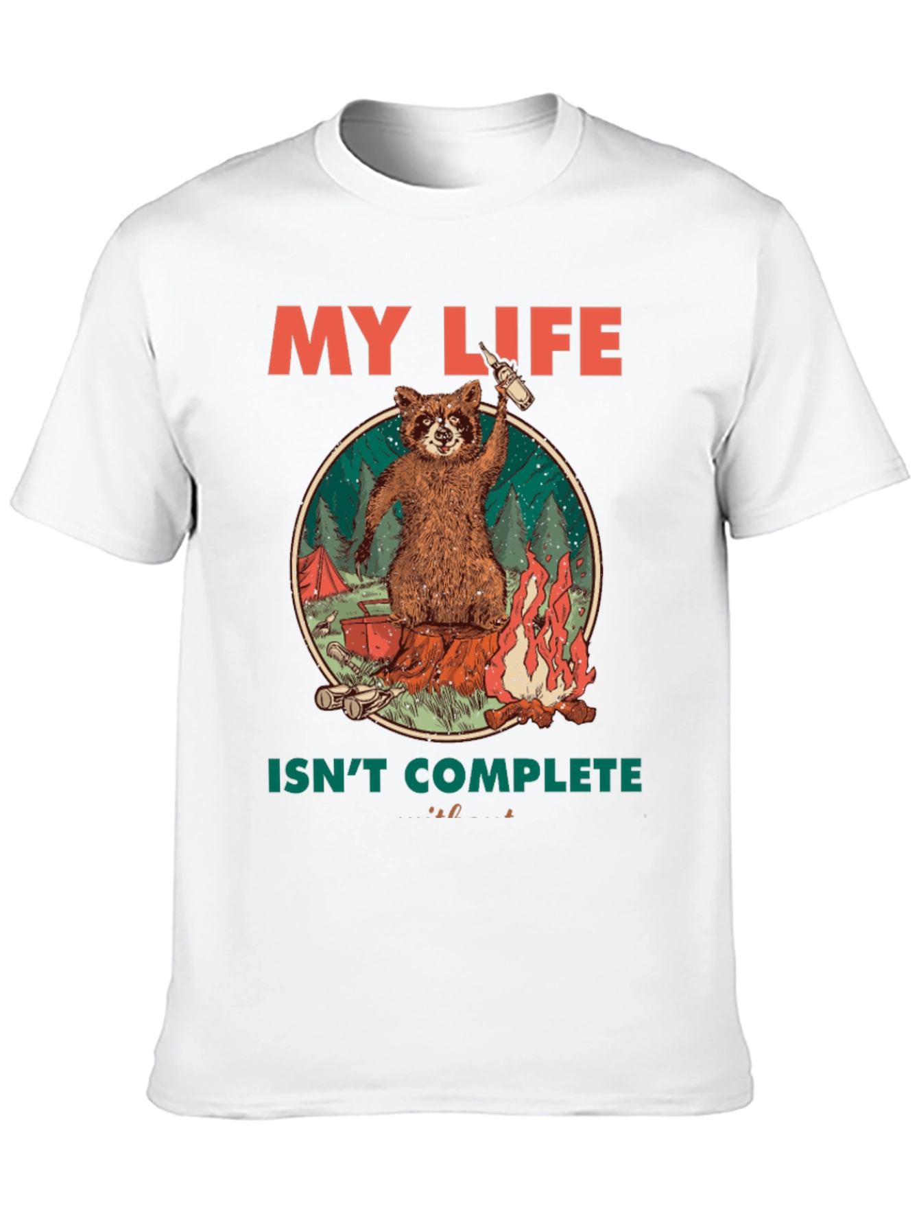 Black My Life Isn't Complete Raccoon Camping T-Shirt view 10