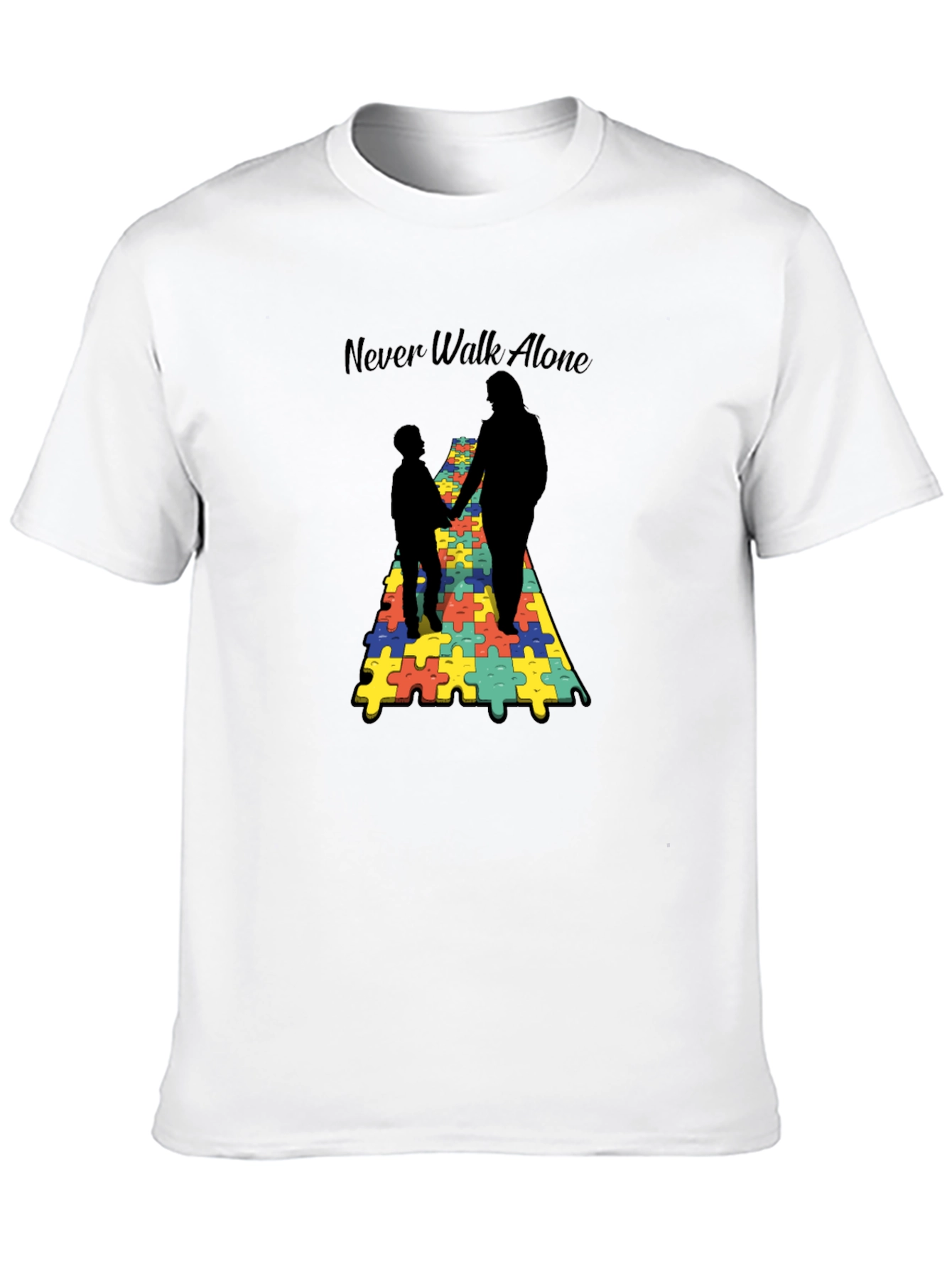 Black Never Walk Alone Autism Puzzle T-Shirt view 10