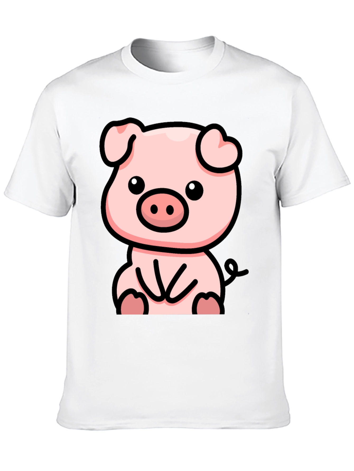 Black Cute Cartoon Pig Black T-Shirt view 10