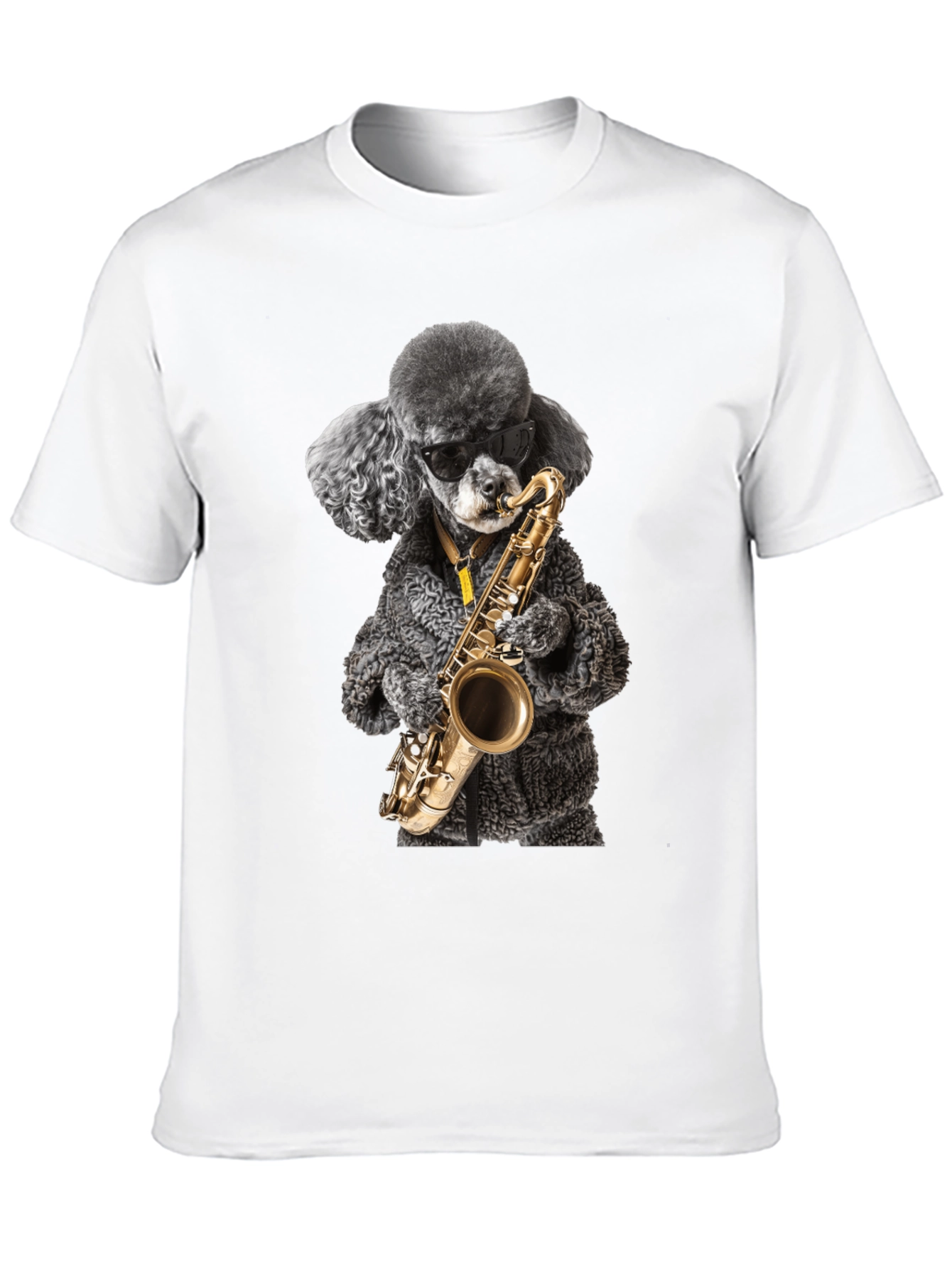 Black Cool Poodle Sax Player Graphic Tee view 10