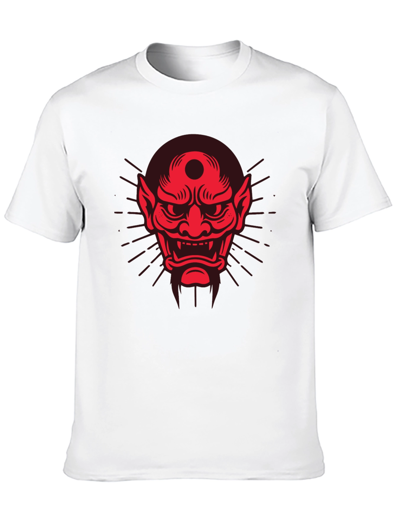 Black Men's Black T-Shirt with Red Oni Mask Design view 10