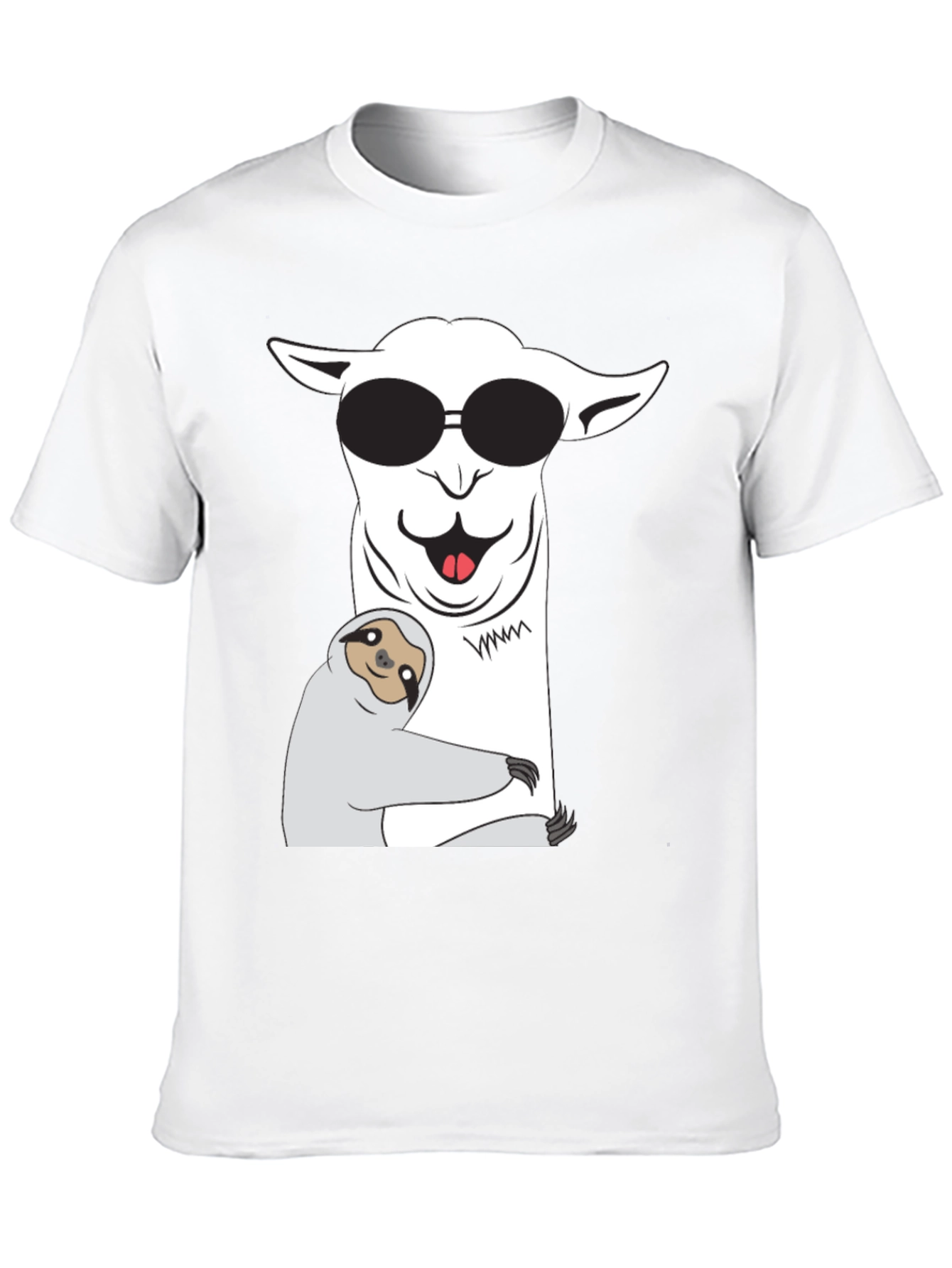 Black Cool Llama & Sloth T-Shirt - Funny Graphic Tee view 10