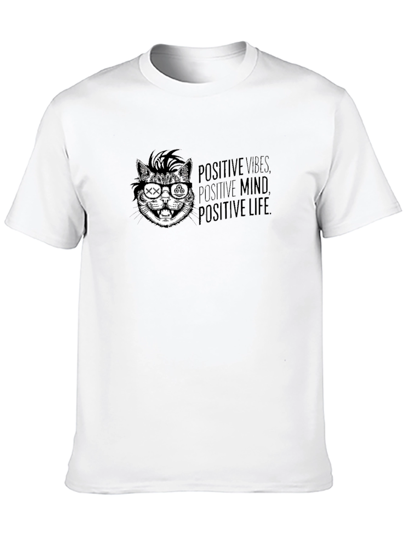 Black Positive Vibes Cat Graphic Tee - Cool Casual Style view 10