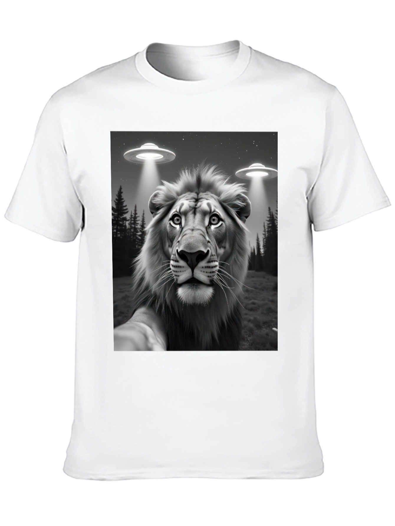 Black Lion Selfie UFO Abduction Graphic Tee view 10