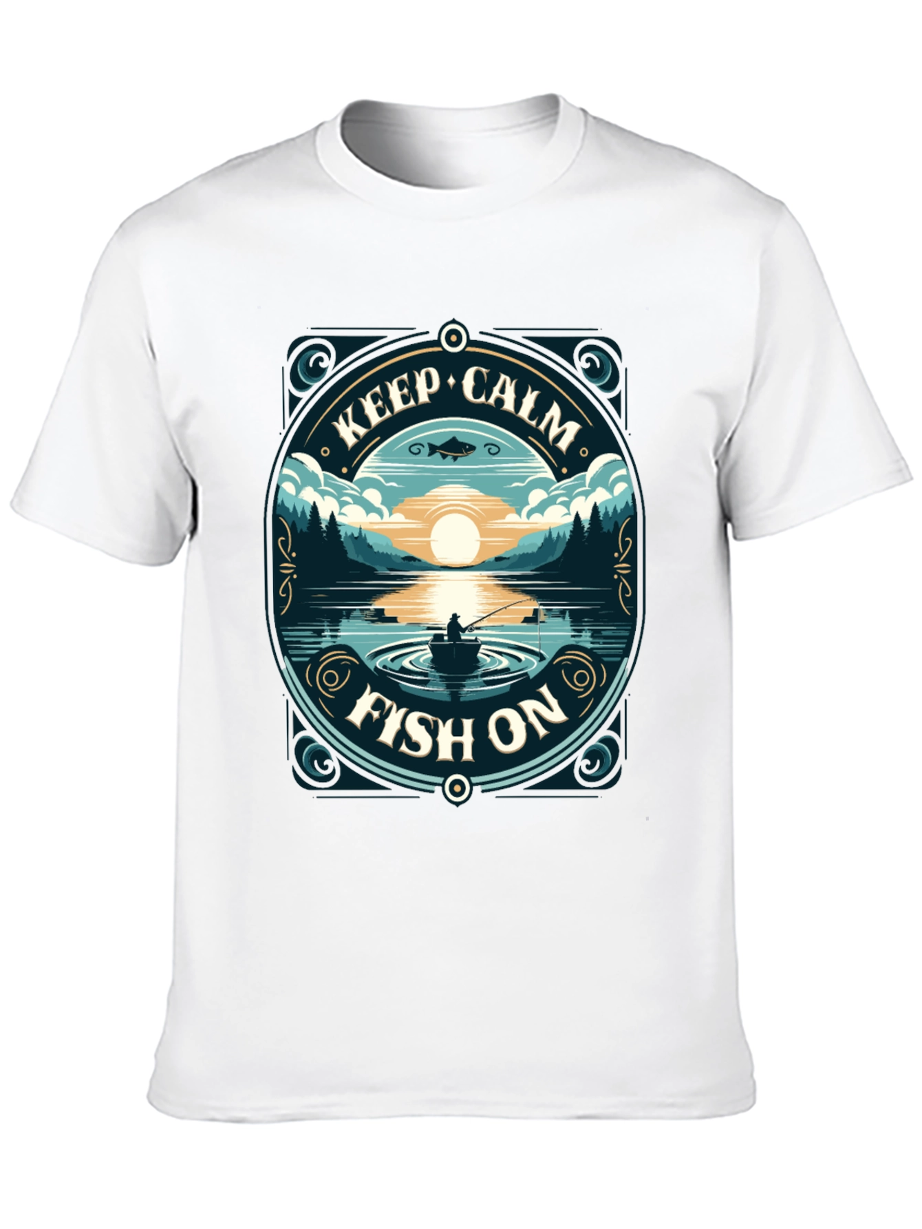 Black Keep Calm Fish On T-Shirt view 10