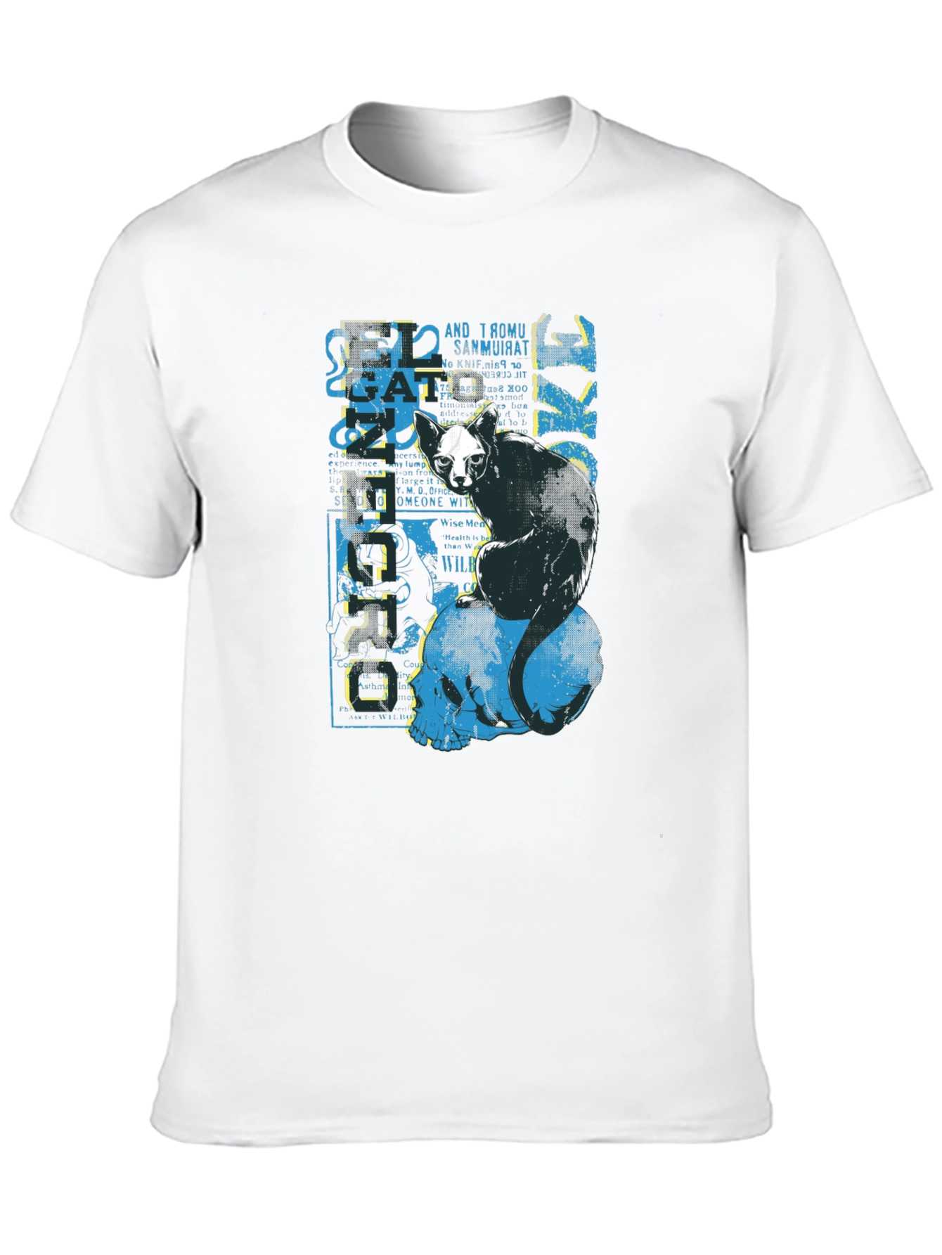 Black Cat Skull Graphic Print Black T-Shirt view 10