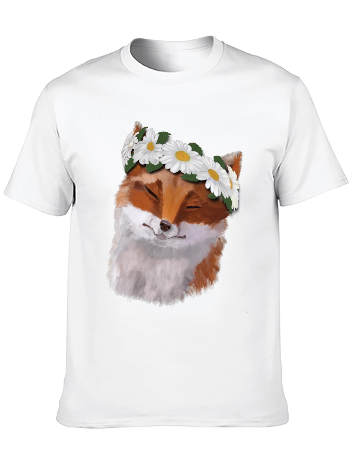 Black Fox with Daisy Crown Black T-Shirt - Unique Graphic Tee view 10