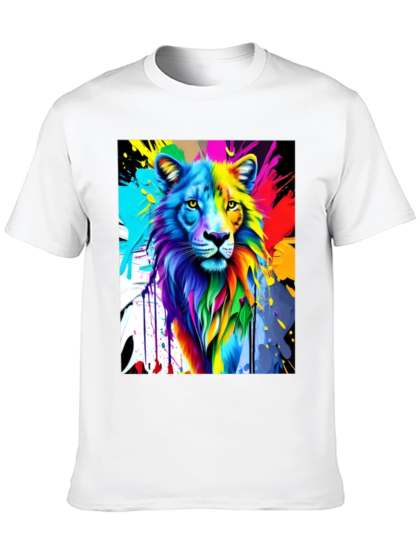Black Colorful Lion Graphic Black T-Shirt view 10