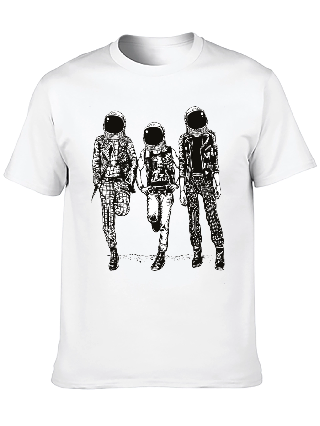 Black Astronaut Punk Band T-Shirt, Black Cotton view 10