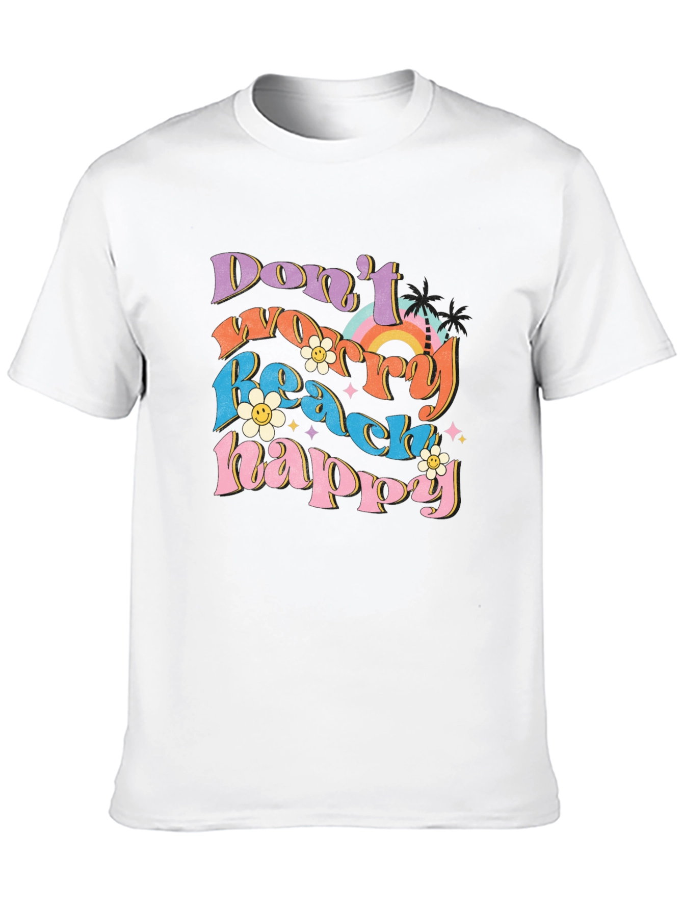 Black Don't Worry Beach Happy Graphic T-Shirt view 10