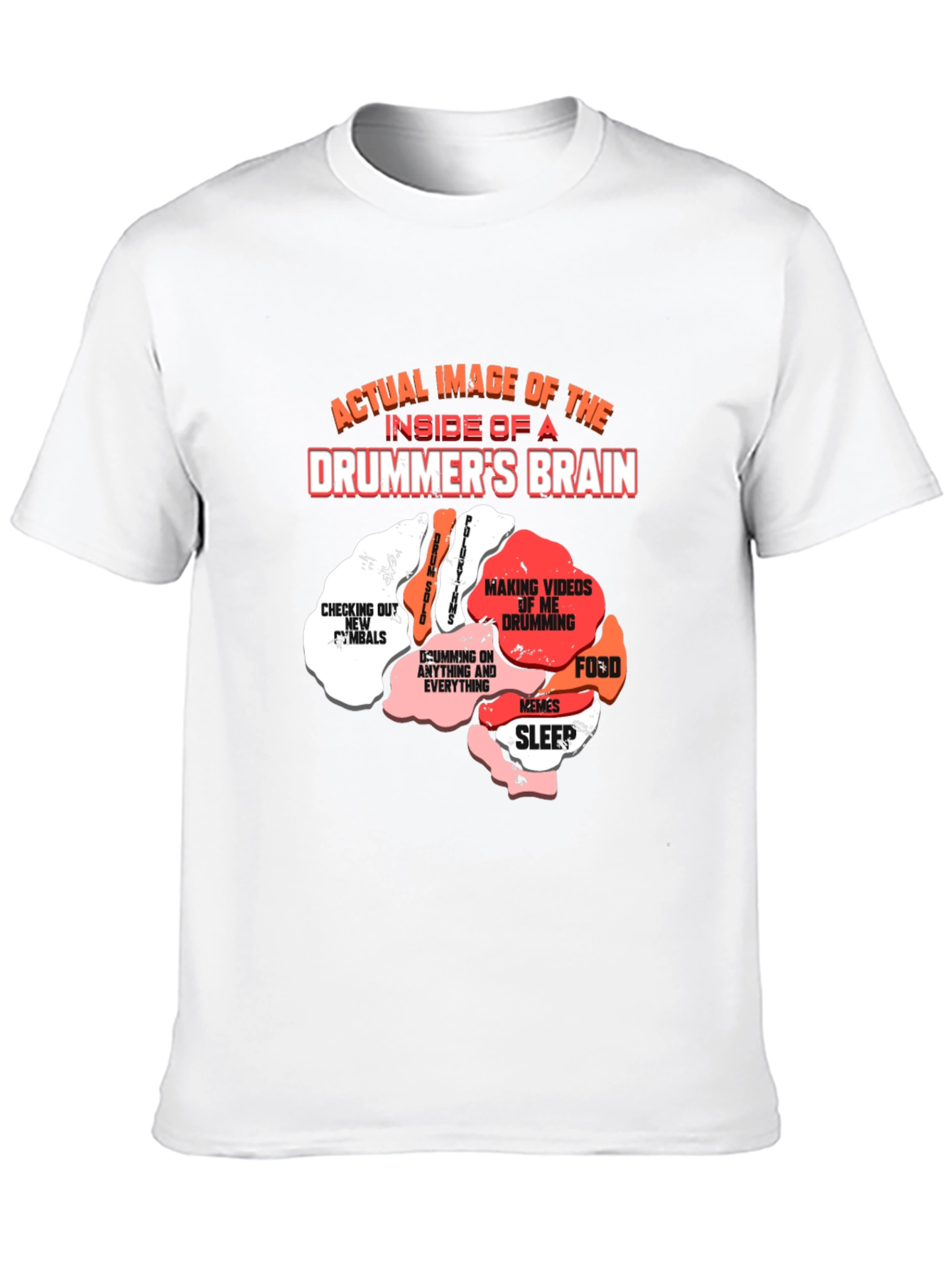 Black Drummer's Brain T-Shirt - Funny Music Tee view 10