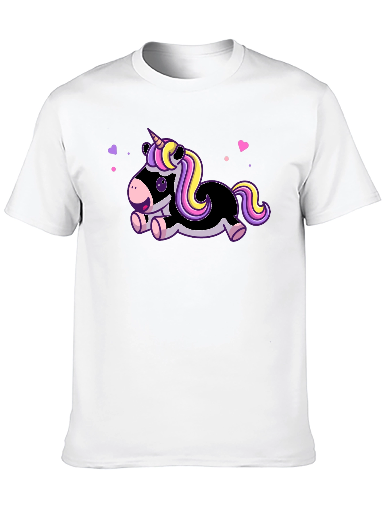Black Cute Cartoon Unicorn Black T-Shirt view 10