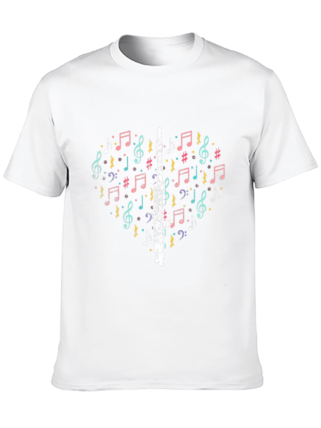 Black Musical Heart T-Shirt - Flute and Notes Design view 10