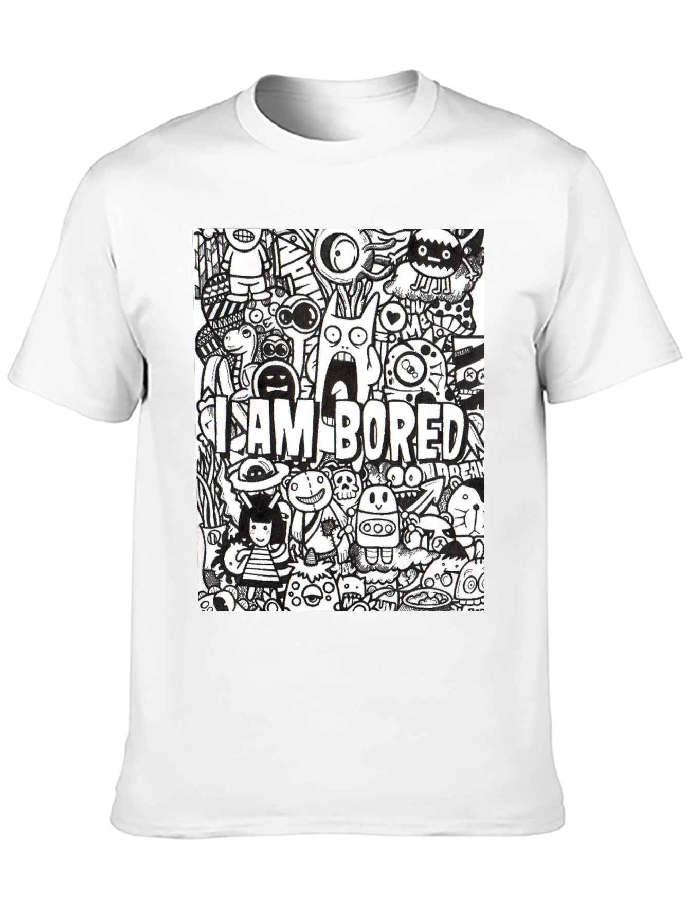 Black I Am Bored Doodle Art Graphic Tee view 10