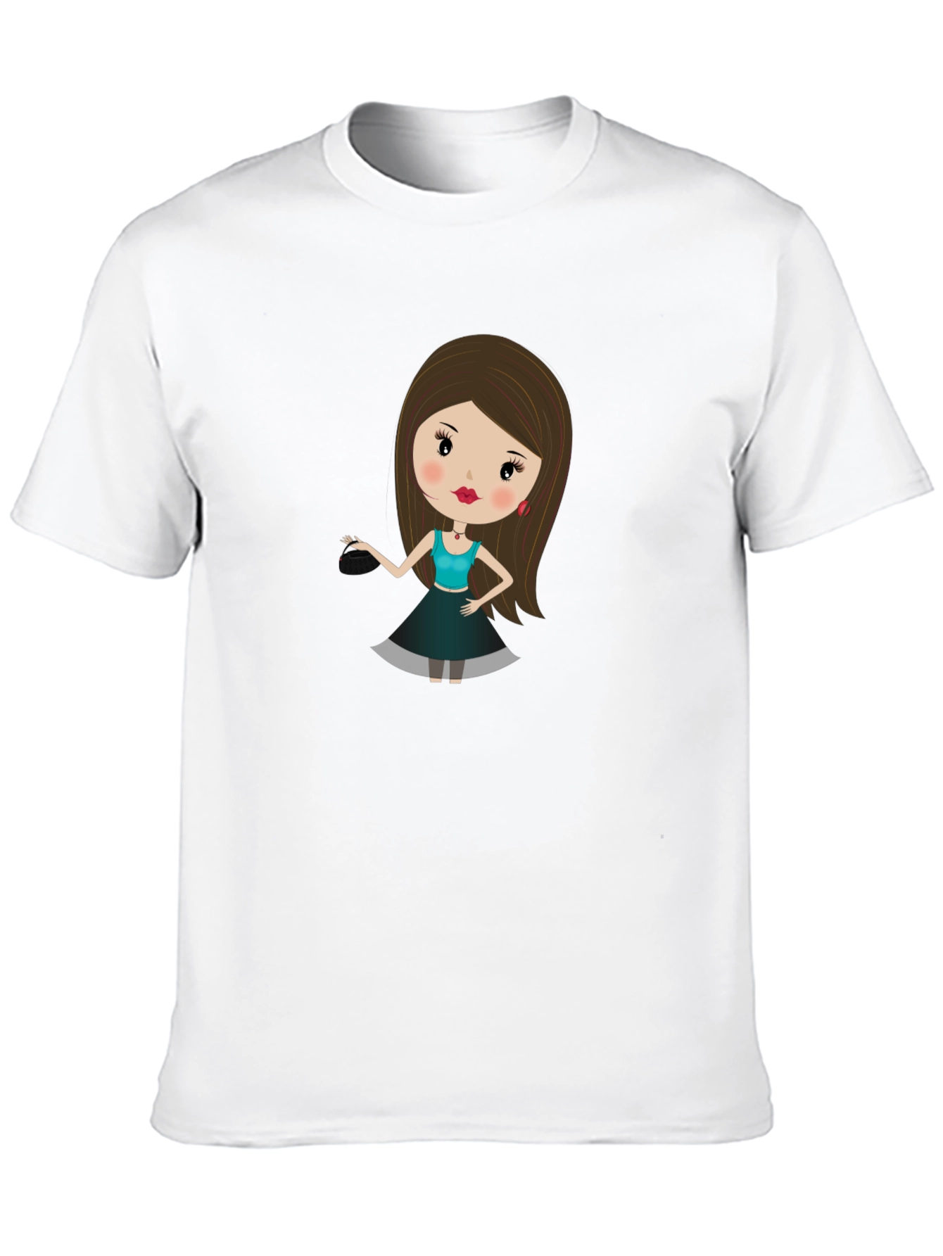 Black Cute Cartoon Girl Print Black T-Shirt view 10