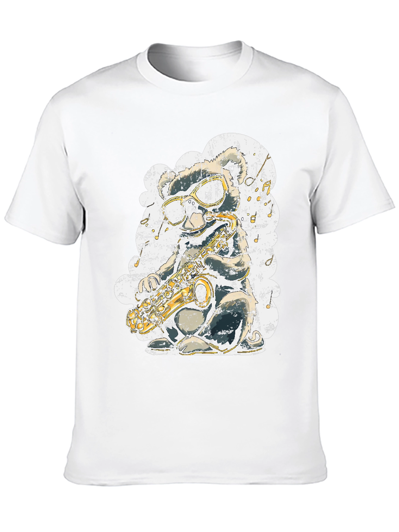Black Cool Cartoon Mouse Saxophone Player Graphic T-Shirt view 10