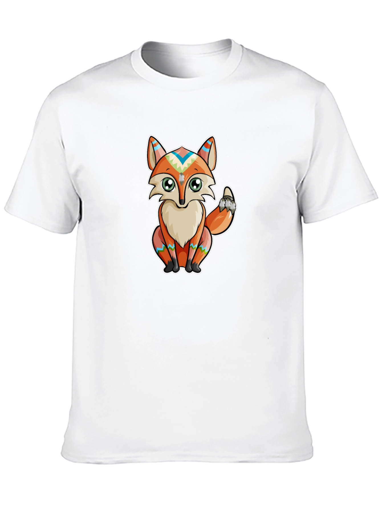 Black Tribal Fox Graphic T-Shirt - Black Crew Neck view 10