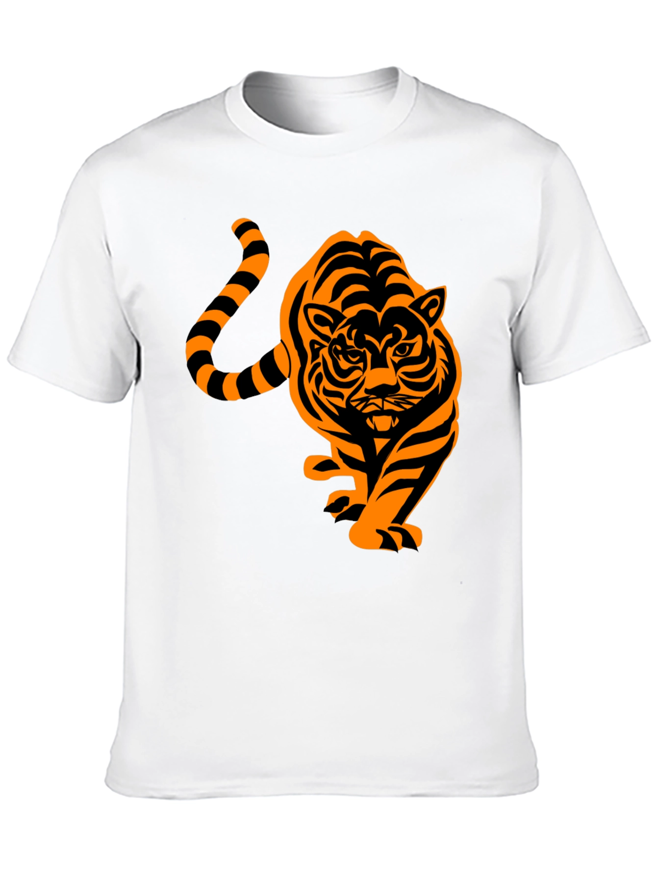 Black Men's Black T-Shirt with Orange Tiger Design view 10