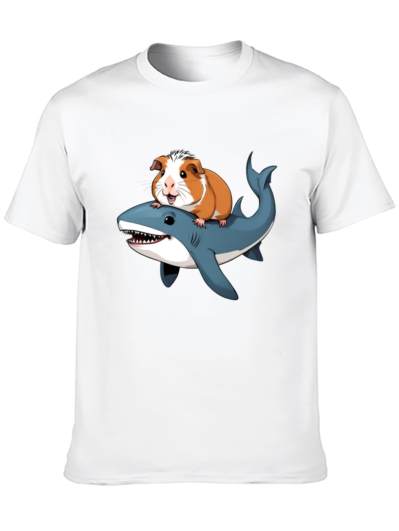 Black Guinea Pig Riding Shark Funny T-Shirt view 10