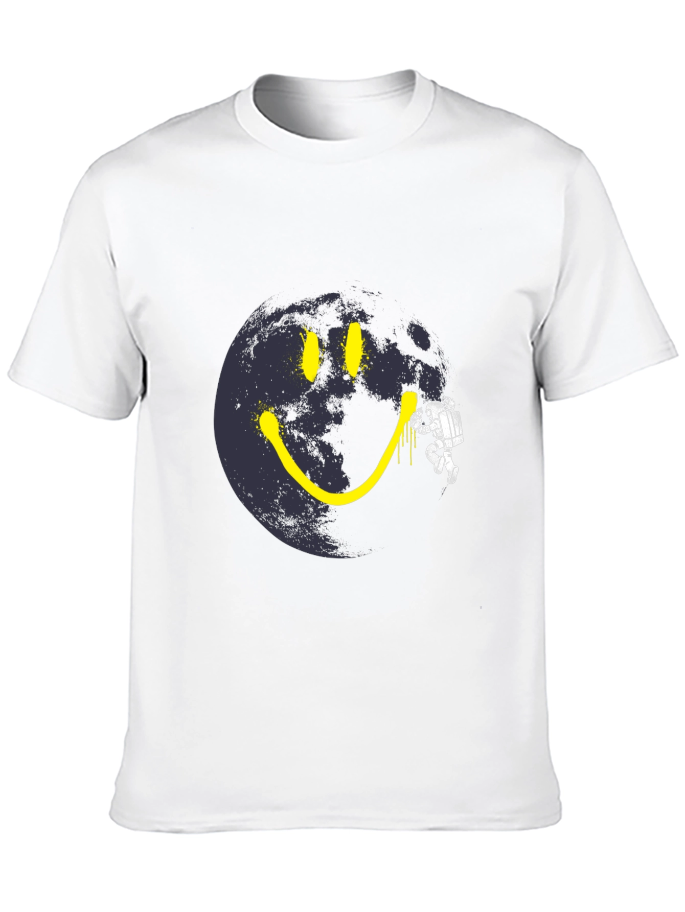 Black Astronaut Moon Smile T-Shirt - Black Cotton Graphic Tee view 10