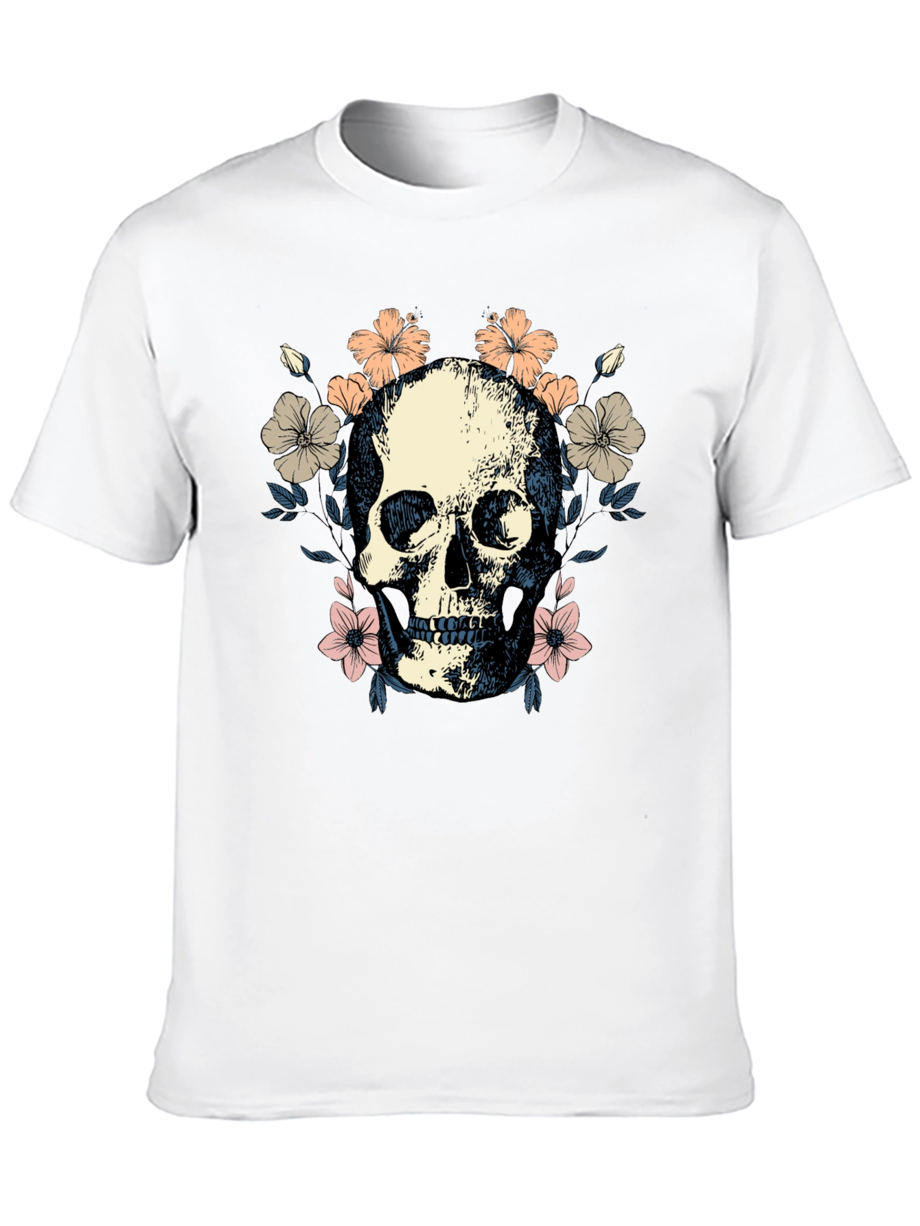 Black Floral Skull Graphic Tee - Stylish Black T-Shirt view 10