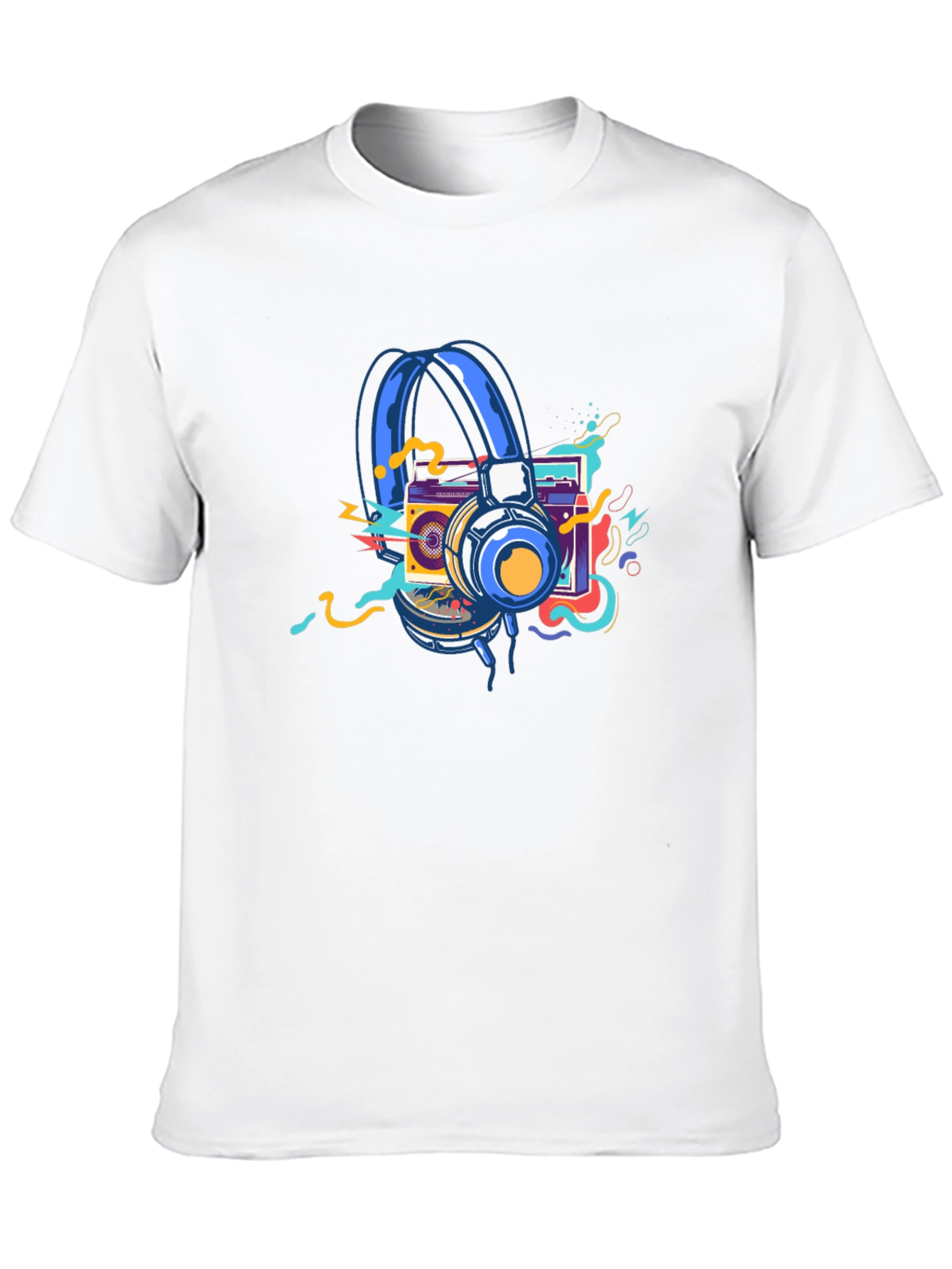 Black Retro Music Graphic T-Shirt: Headphones & Boombox view 10