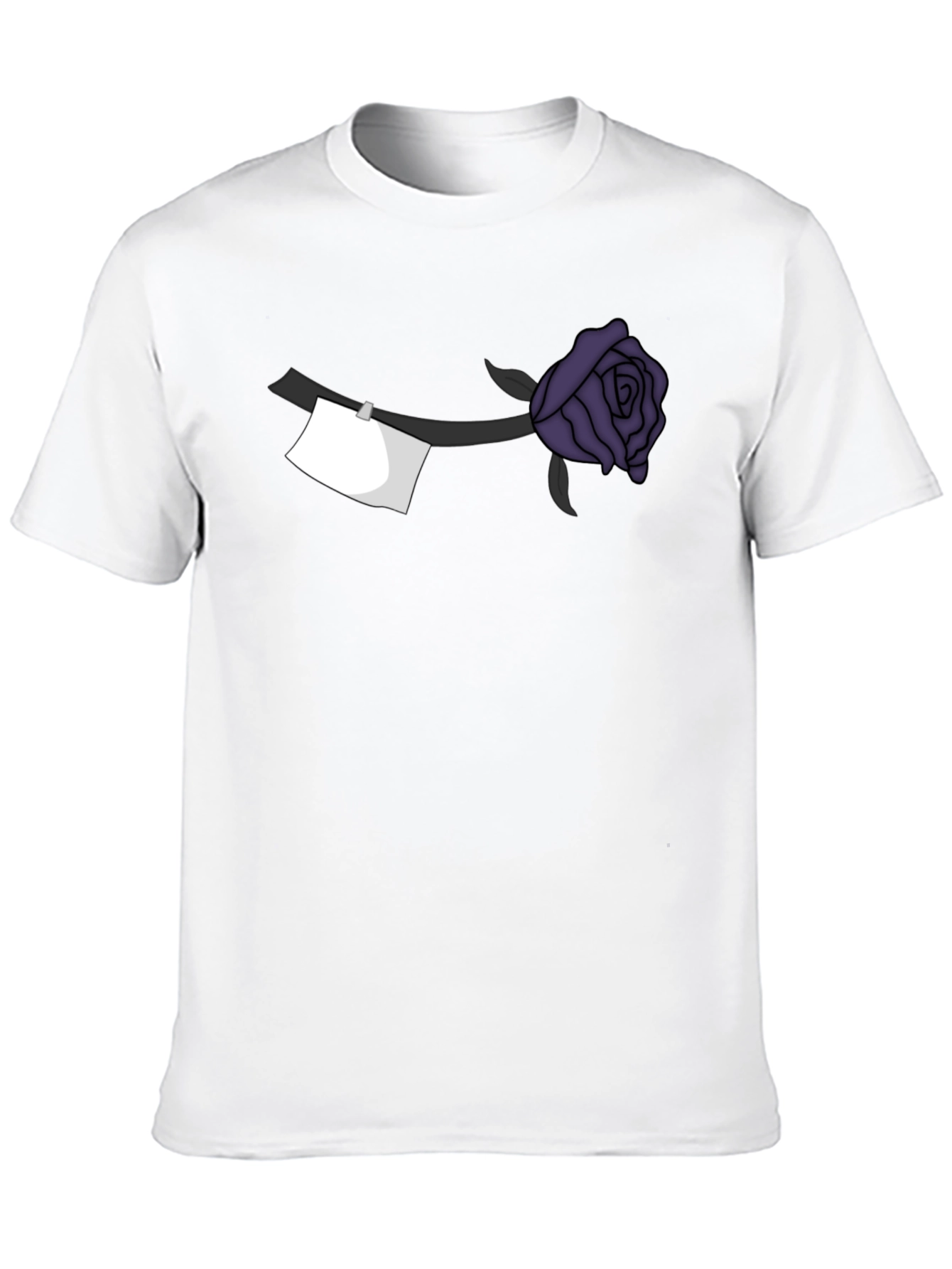 Black Black T-Shirt with Purple Rose and Note Design view 10